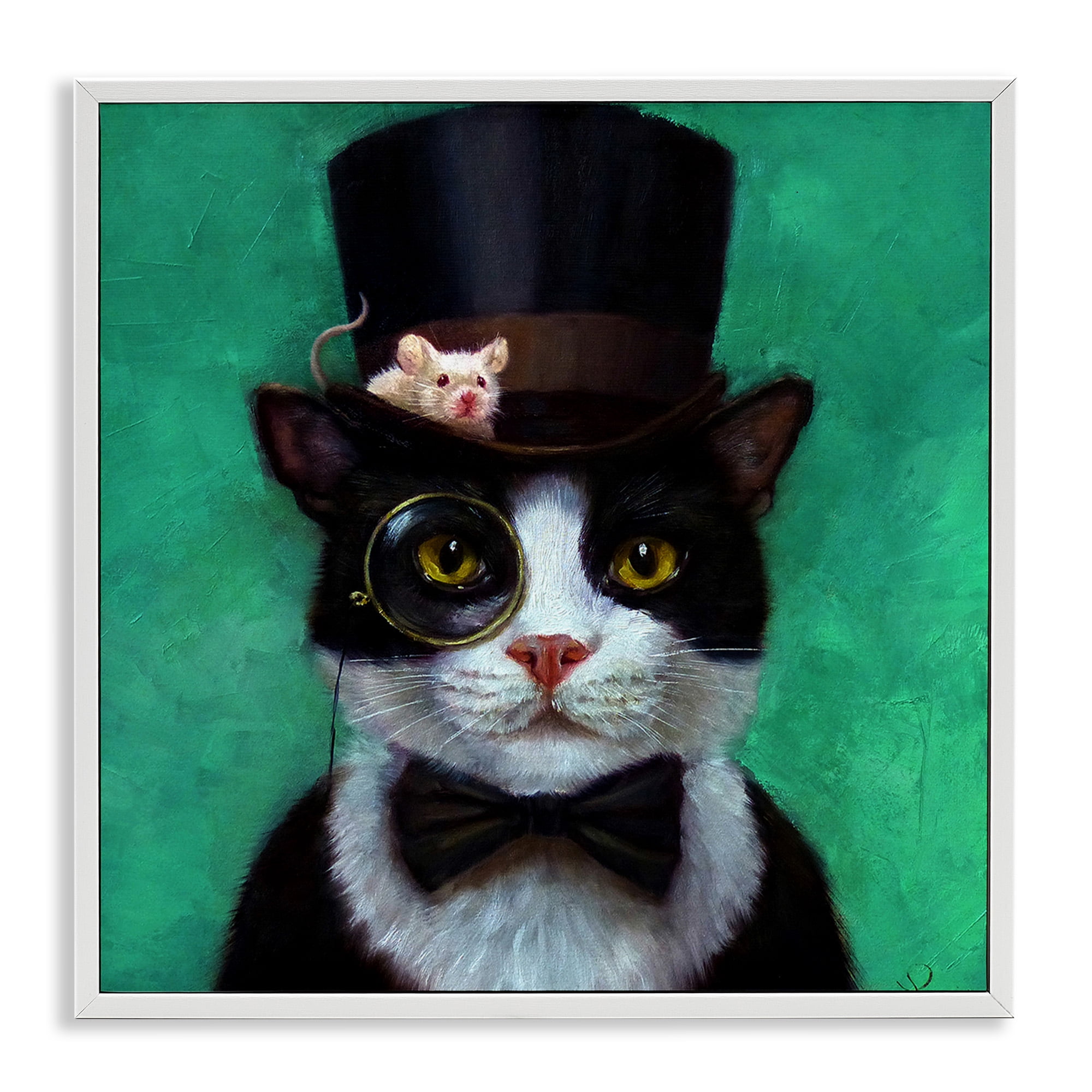 Stupell Industries Good Sir Top Hat Cat Animals & Insects Painting White Framed Art Print Wall Art, 17 x 17