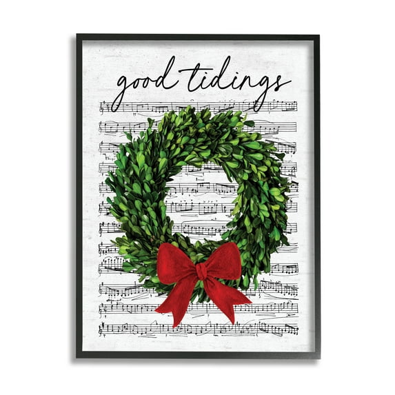 Stupell Industries Good Tidings Holiday Wreath Holiday Painting Black Framed Art Print Wall Art, 24 x 30