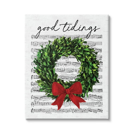 Stupell Industries Good Tidings Holiday Wreath Holiday Painting Gallery Wrapped Canvas Art Print Wall Art, 16 x 20