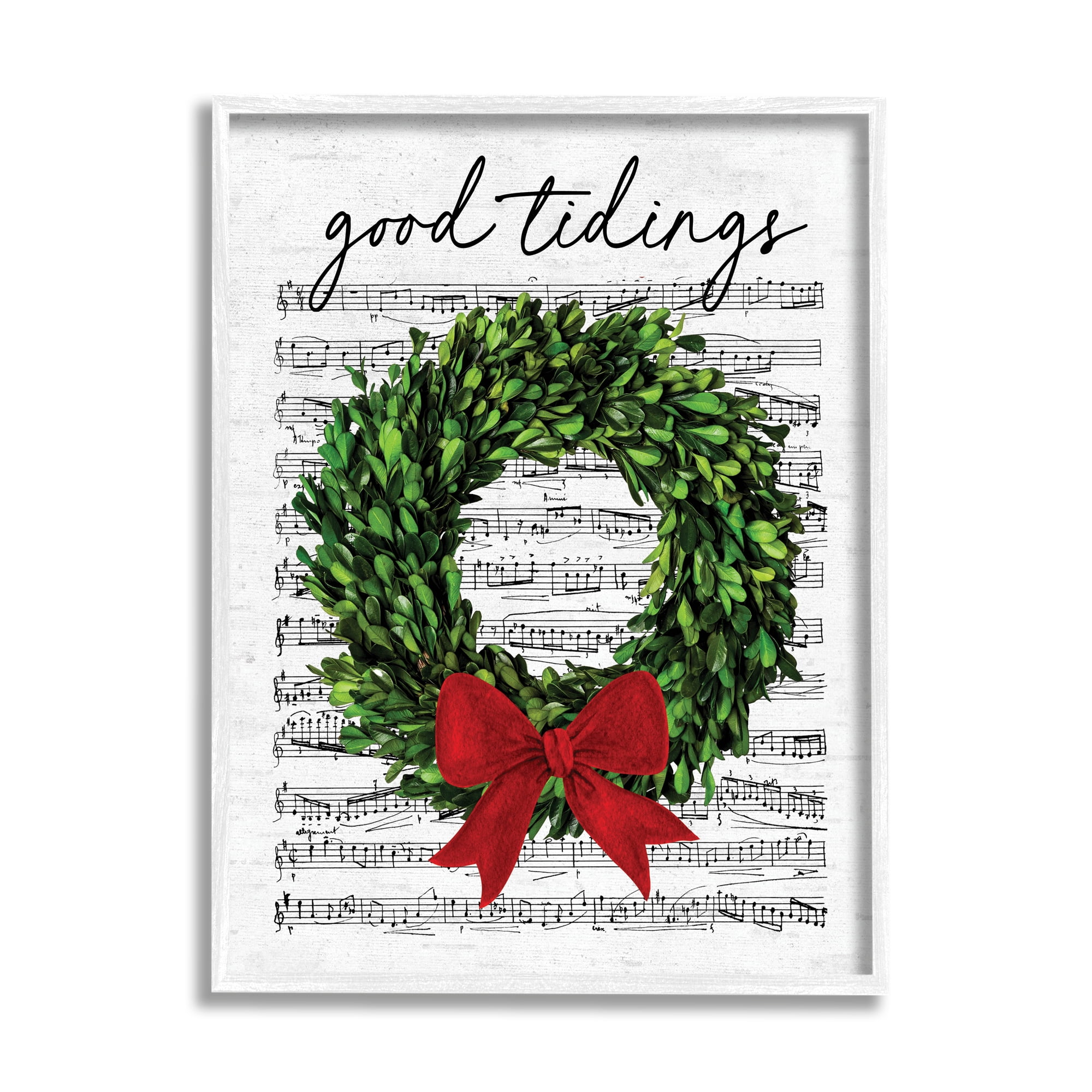 Stupell Industries Good Tidings Holiday Wreath Holiday Painting White Framed Art Print Wall Art, 11 x 14