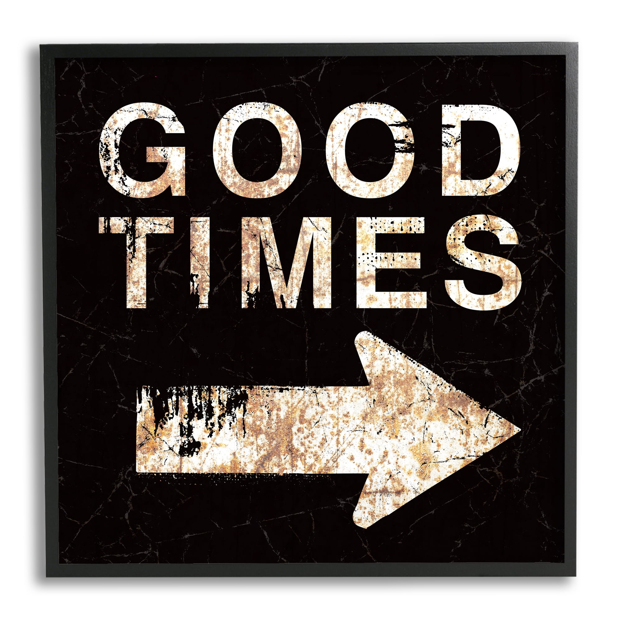 Stupell Industries Good Times Arrow Pointing Right Typography Painting Black Framed Art Print Wall Art, 17 x 17