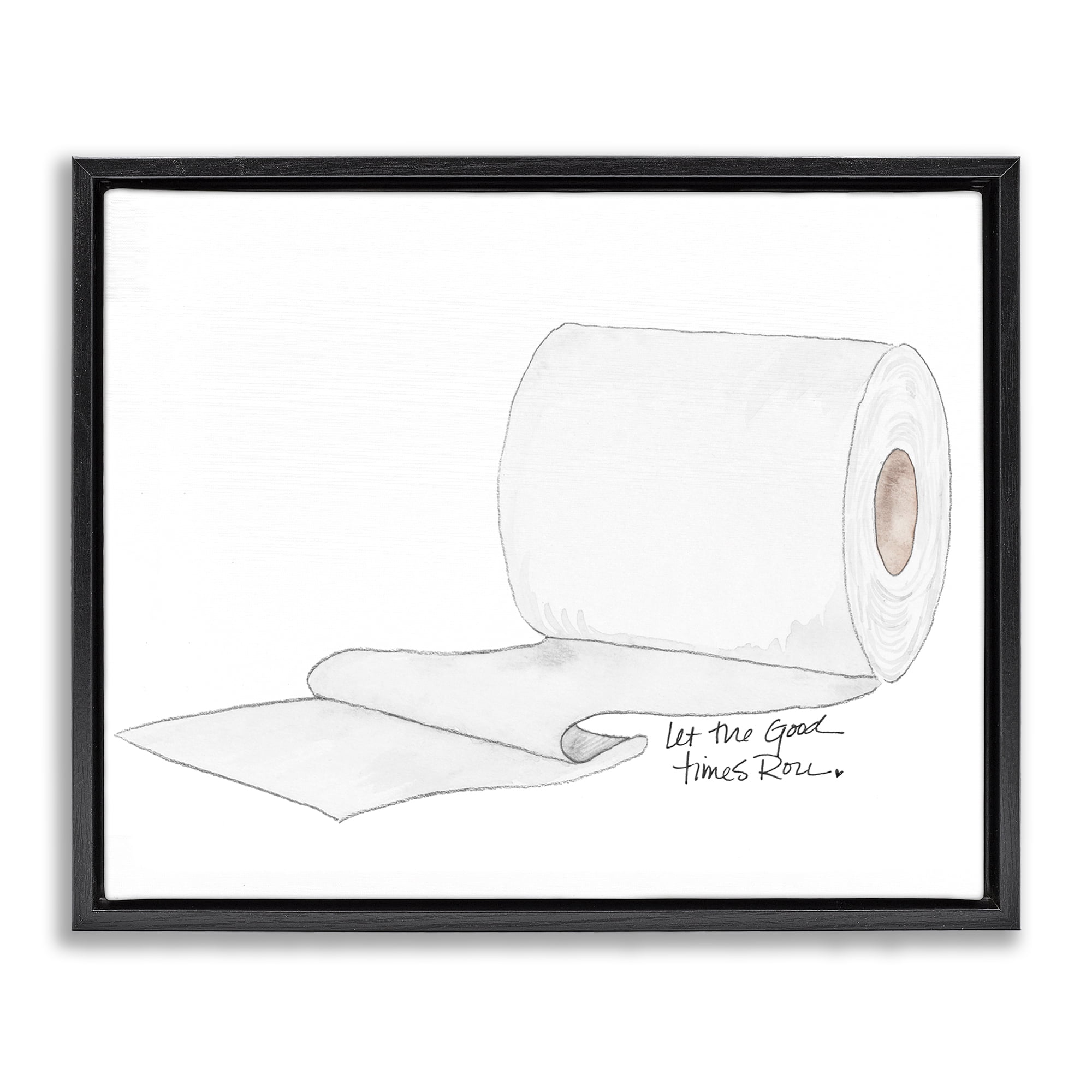 Stupell Industries Good Times Roll Toilet Paper Black Framed Floater Canvas Wall Art, design by Nola James