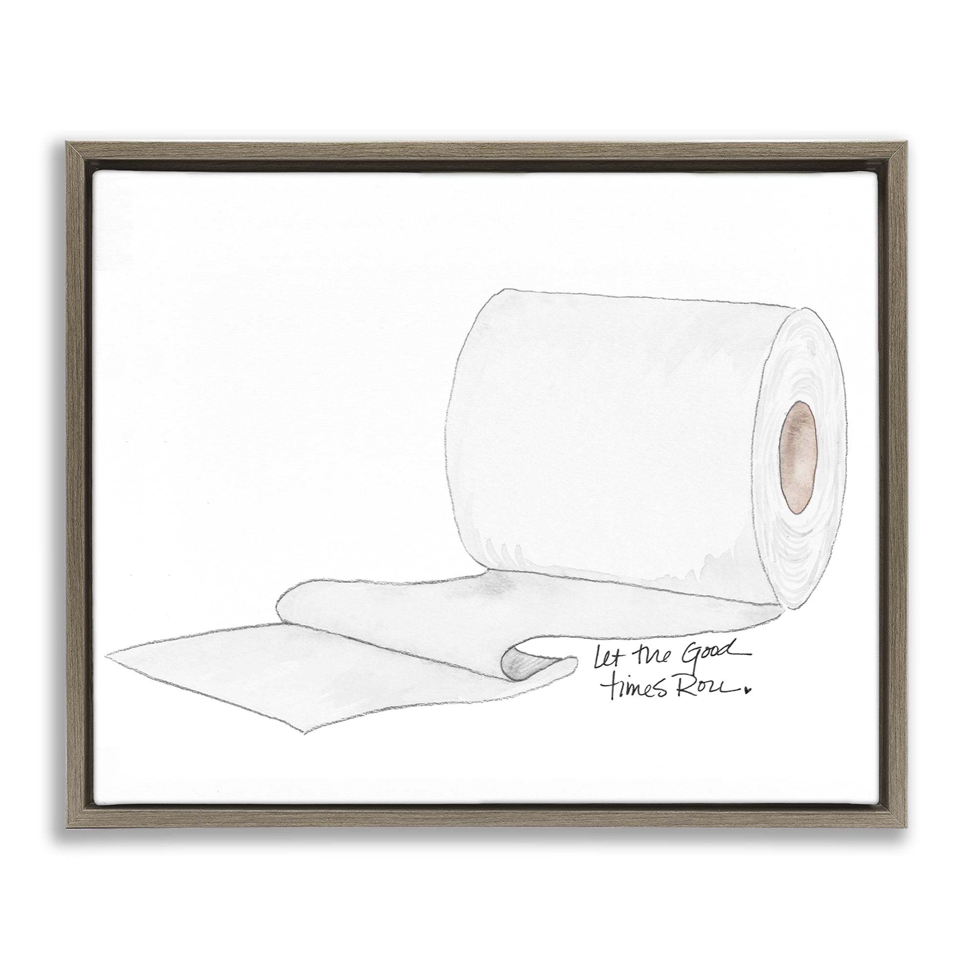 Stupell Industries Good Times Roll Toilet Paper Brown Framed Floater Canvas Wall Art, design by Nola James