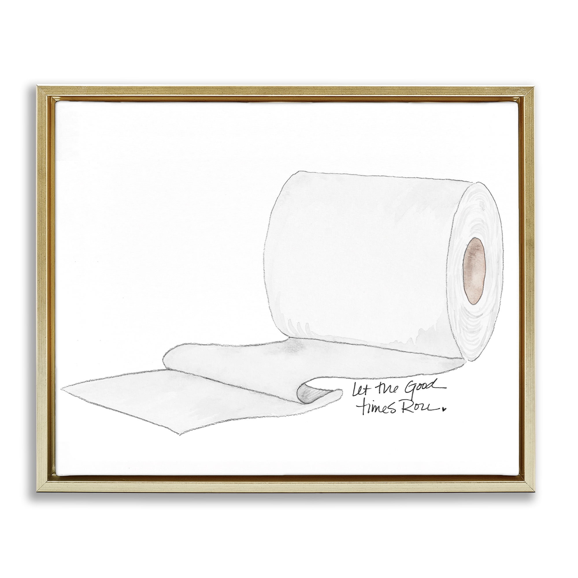 Stupell Industries Good Times Roll Toilet Paper Gold Framed Floater Canvas Wall Art, design by Nola James