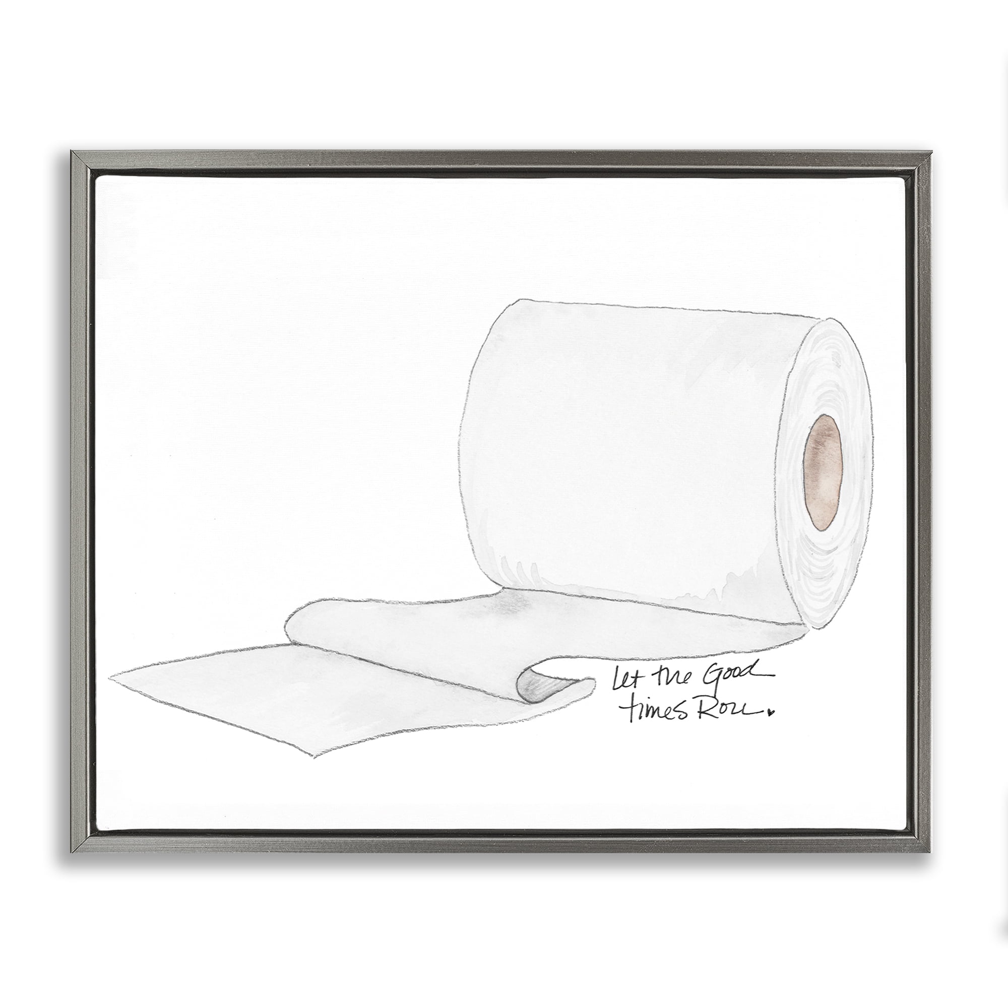 Stupell Industries Good Times Roll Toilet Paper Gray Framed Floater Canvas Wall Art, design by Nola James
