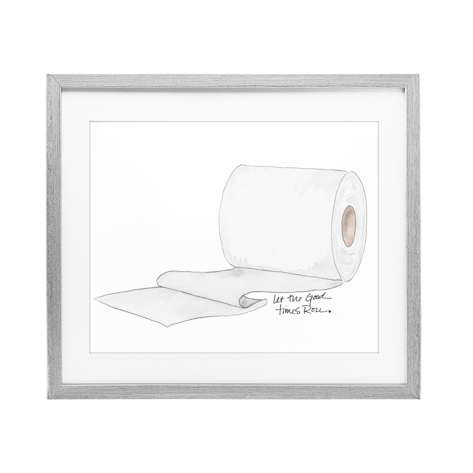 Stupell Industries Good Times Roll Toilet Paper Gray Framed Print Under Glass, design by Nola James