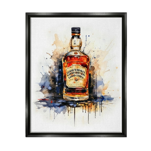 Stupell Industries Good Times Whiskey Bottle Food & Beverage Painting Black Floater Framed Art Print Wall Art, 17 x 21