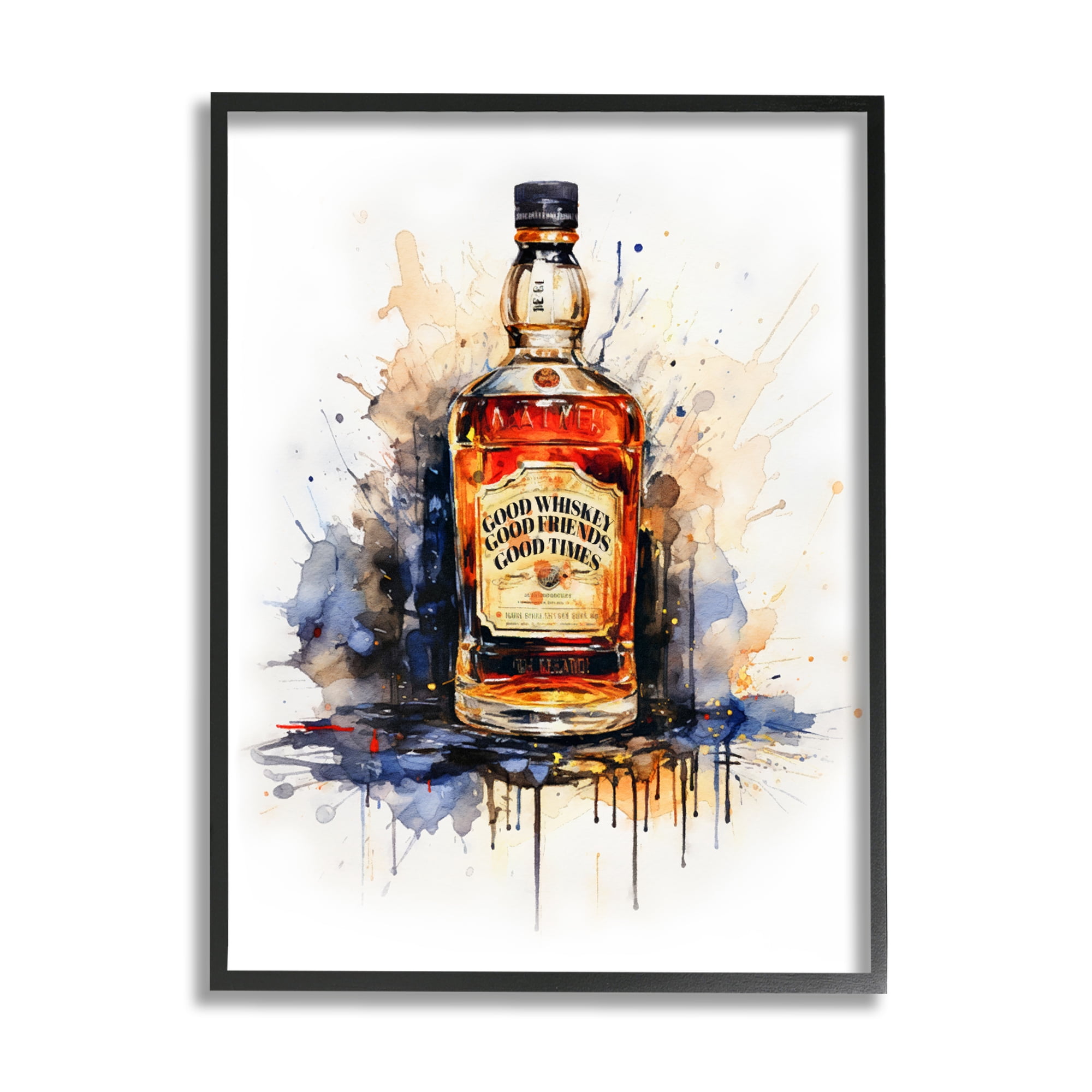 Stupell Industries Good Times Whiskey Bottle Food & Beverage Painting Black Framed Art Print Wall Art, 24 x 30