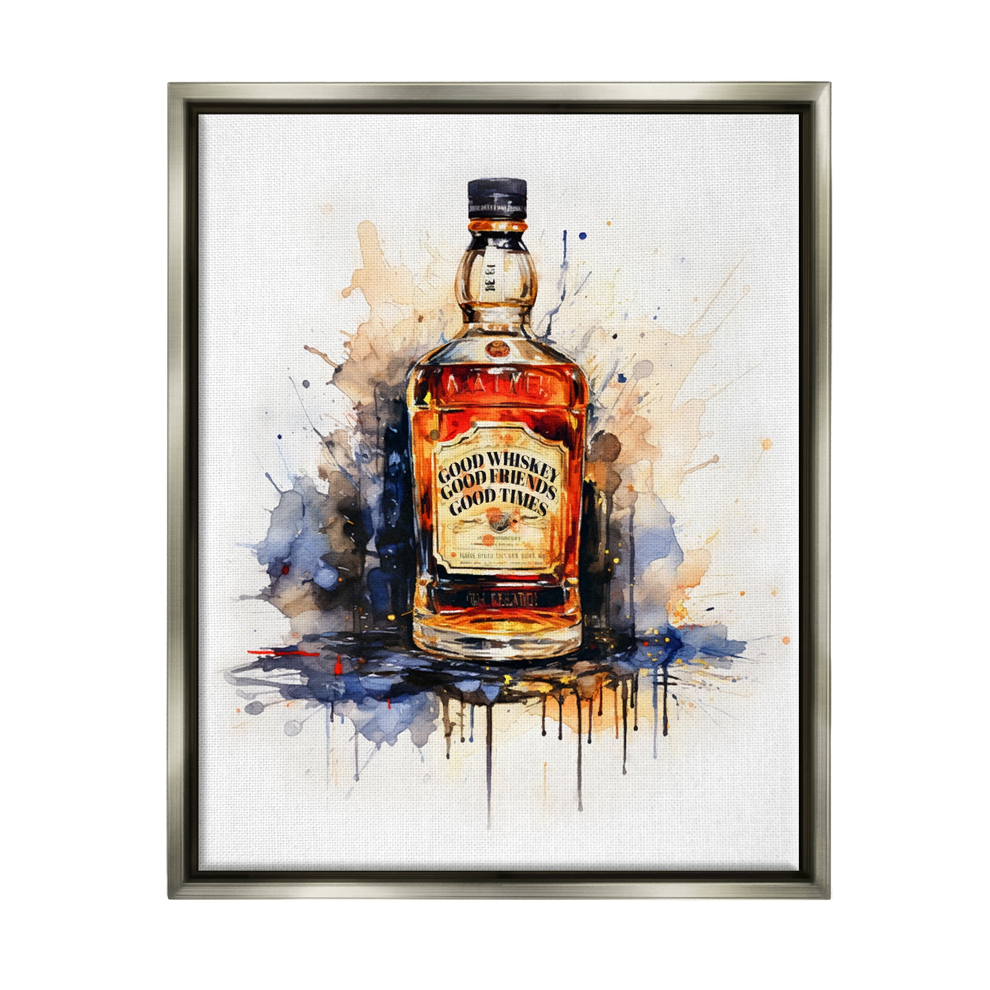 Stupell Industries Good Times Whiskey Bottle Food & Beverage Painting Gray Floater Framed Art Print Wall Art, 17 x 21