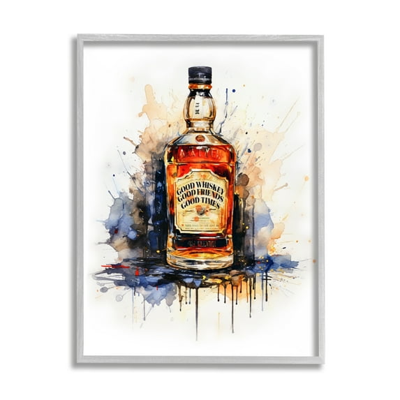 Stupell Industries Good Times Whiskey Bottle Food & Beverage Painting Gray Framed Art Print Wall Art, 24 x 30