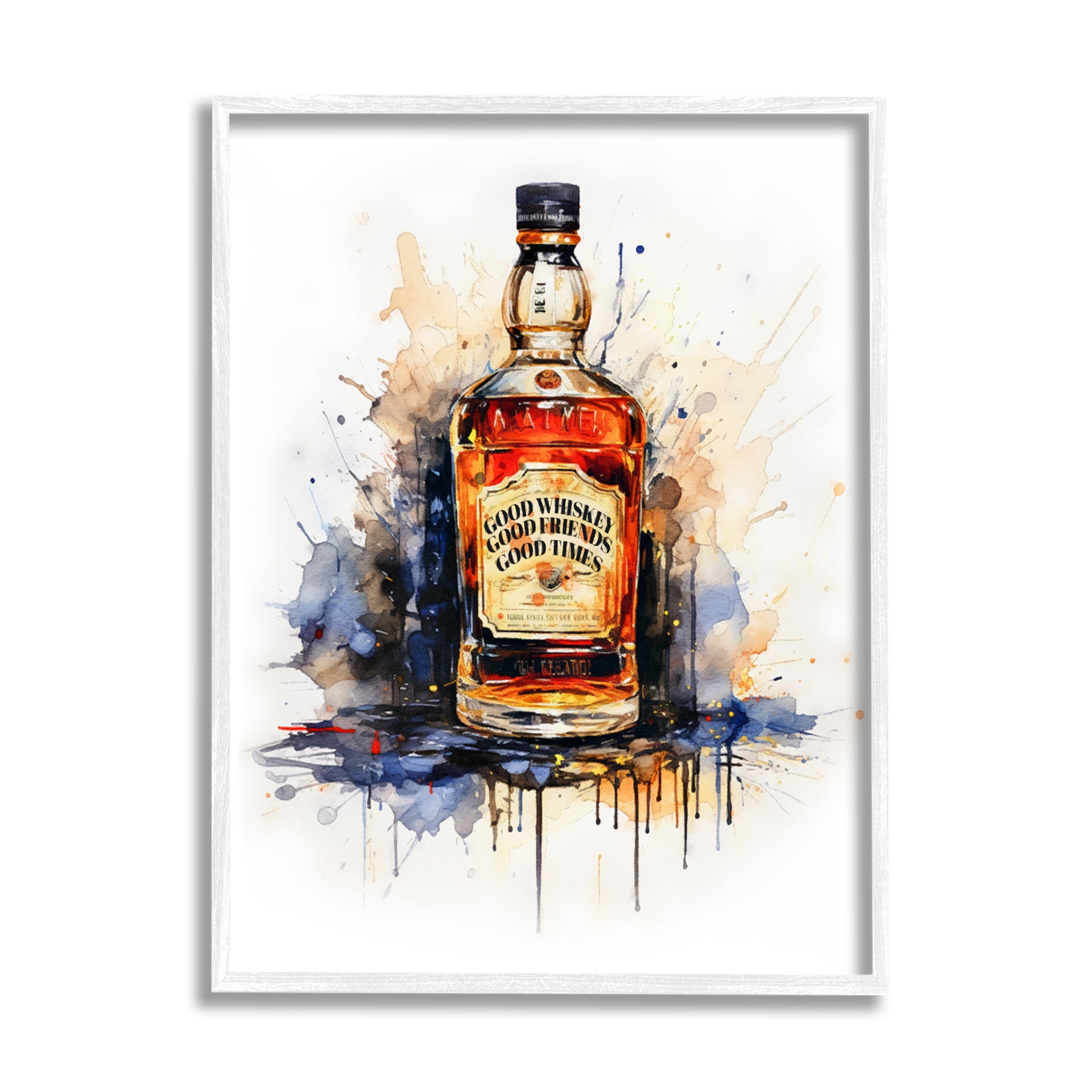 Stupell Industries Good Times Whiskey Bottle Food & Beverage Painting White Framed Art Print Wall Art, 11 x 14