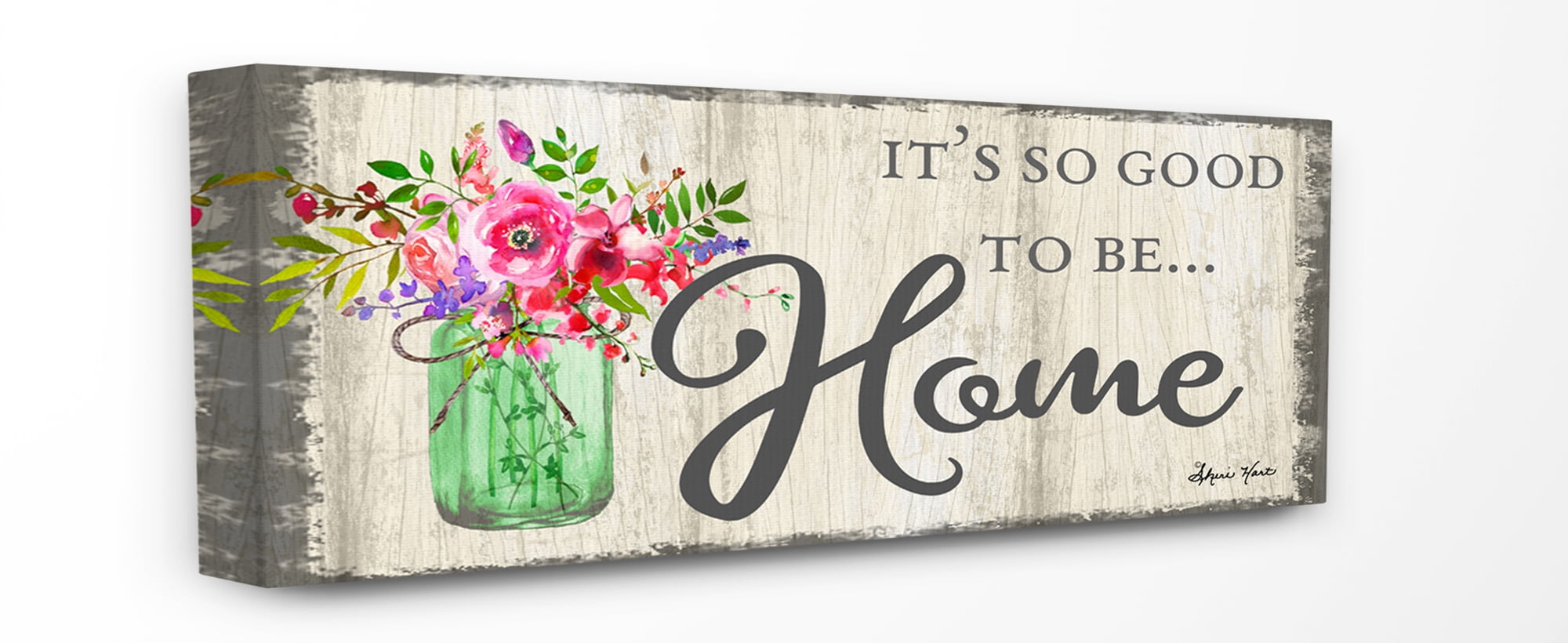 Stupell Industries Good To Be Home Flower Jar Wood Texture Word Design Canvas Wall Art by Sheri Hart