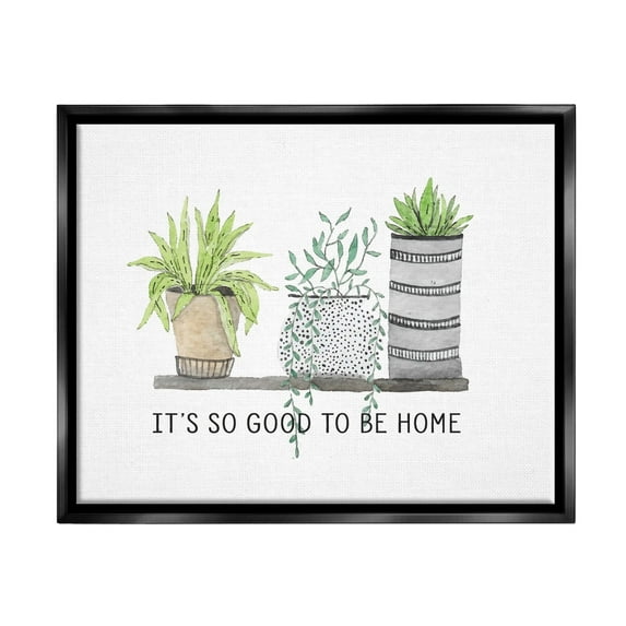 Stupell Industries Good To Be Home House Plants Various Planters Graphic Art Jet Black Floating Framed Canvas Print Wall Art, Design by Lettered and Lined