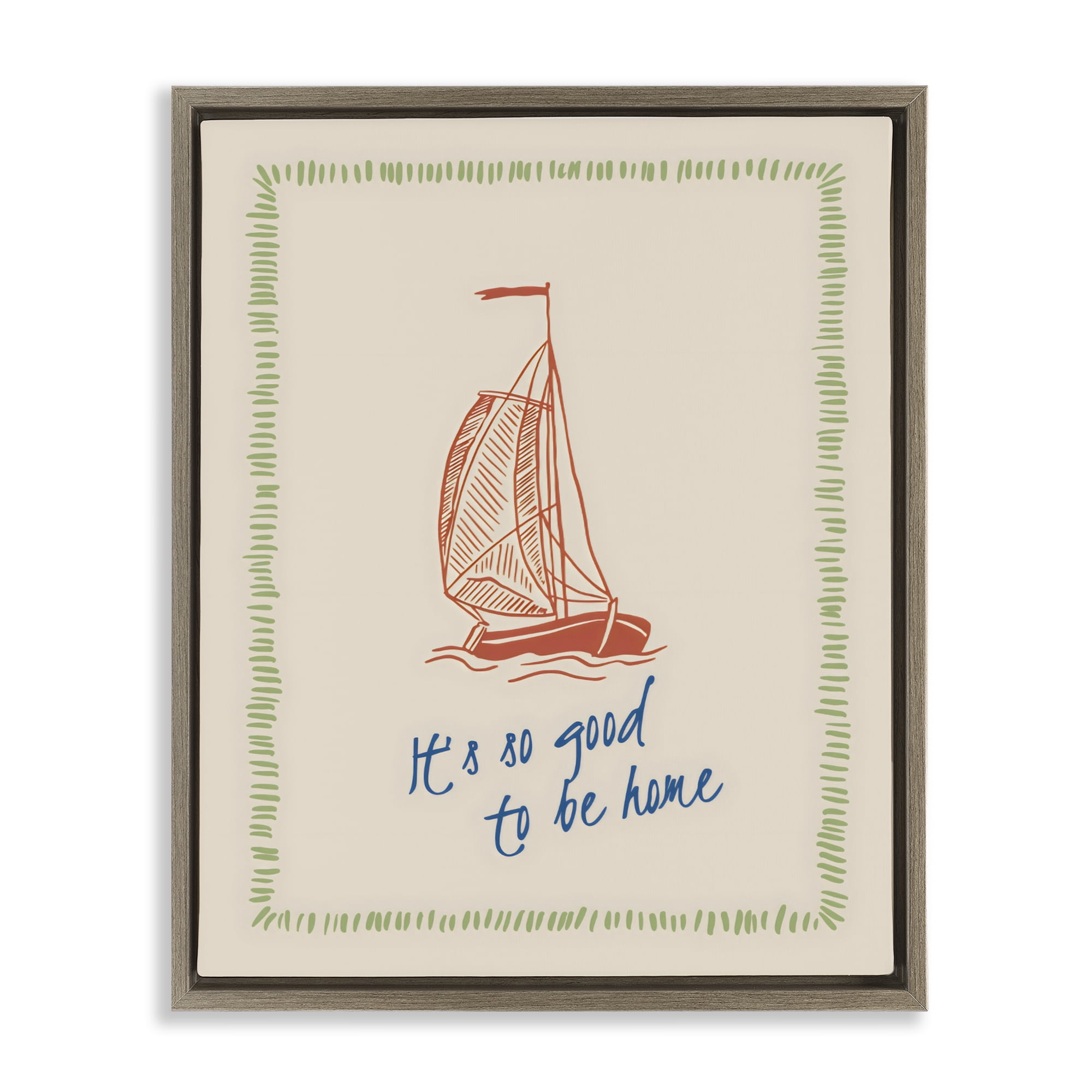 Stupell Industries Good To Be Home Sailboat Brown Framed Floater Canvas Wall Art, design by The Prints Vibe