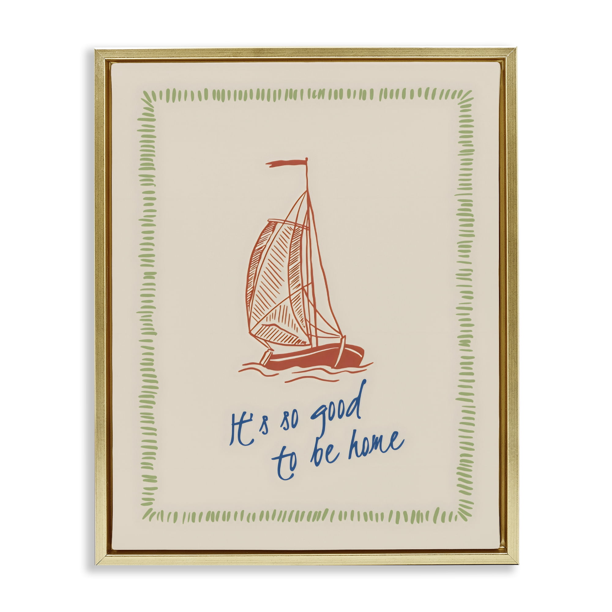 Stupell Industries Good To Be Home Sailboat Gold Framed Floater Canvas Wall Art, design by The Prints Vibe