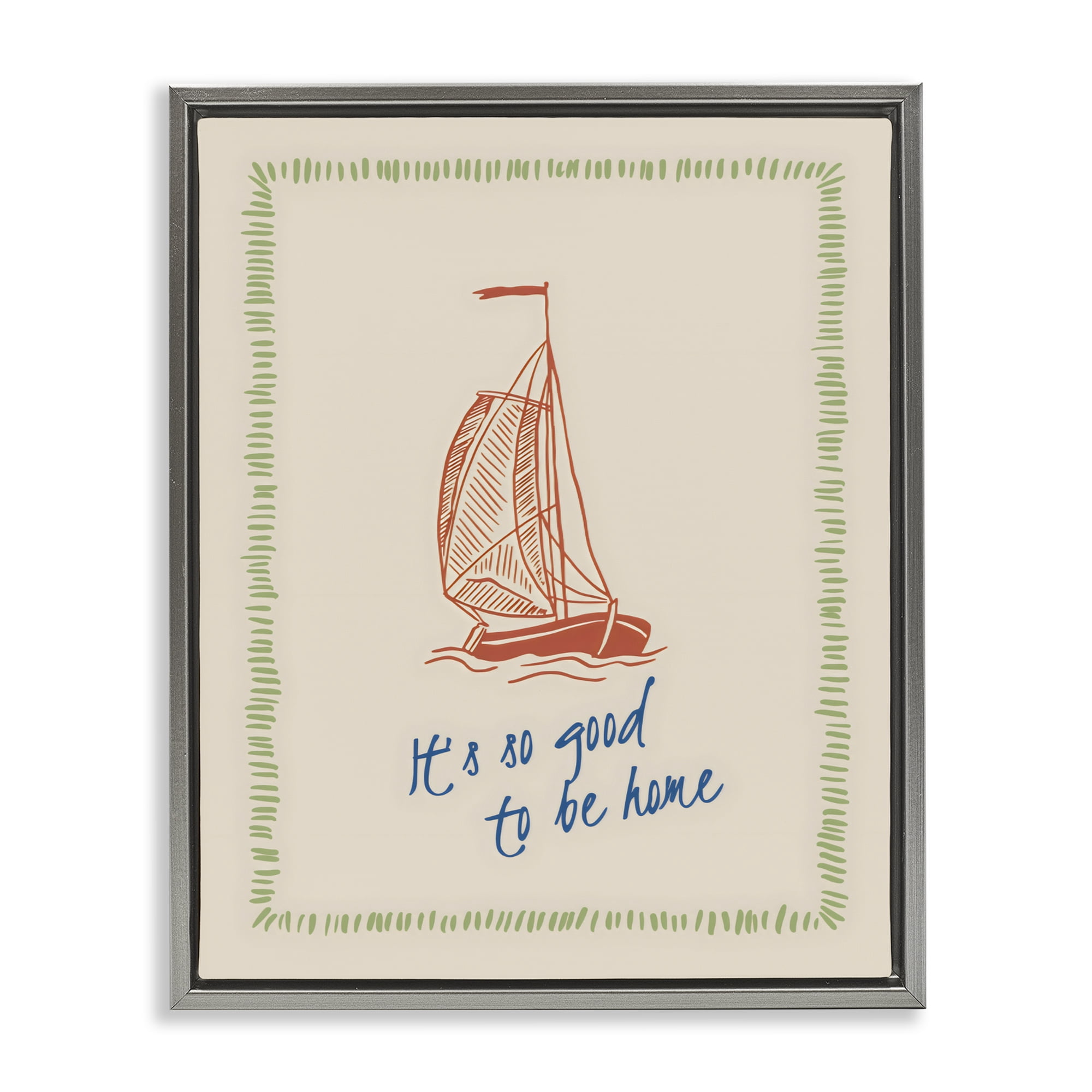 Stupell Industries Good To Be Home Sailboat Gray Framed Floater Canvas Wall Art, design by The Prints Vibe