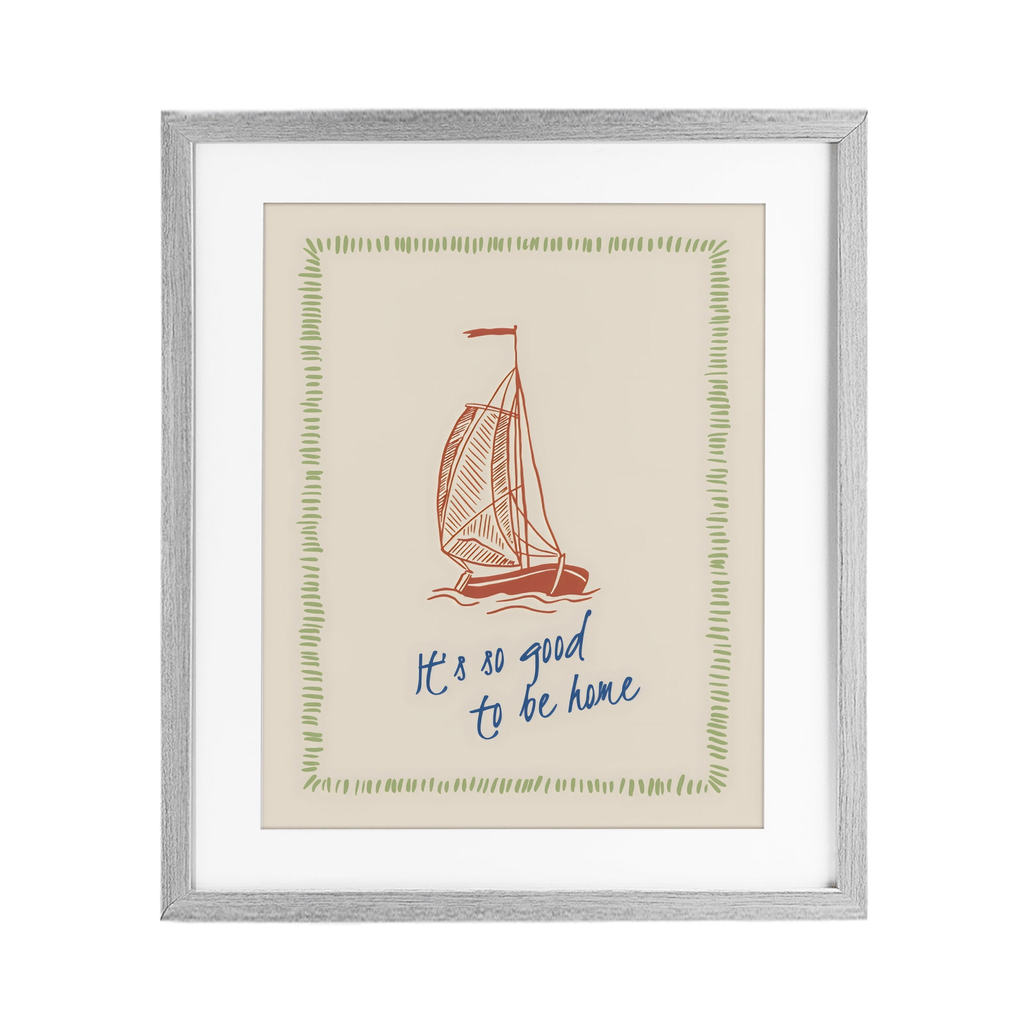 Stupell Industries Good To Be Home Sailboat Gray Framed Print Under Glass, design by The Prints Vibe