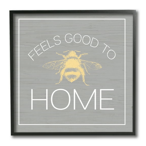 Stupell Industries Good To Bee Home Phrase Cute Insect Pun Inspirational Painting Black Framed Art Print Wall Art, 12 x 12