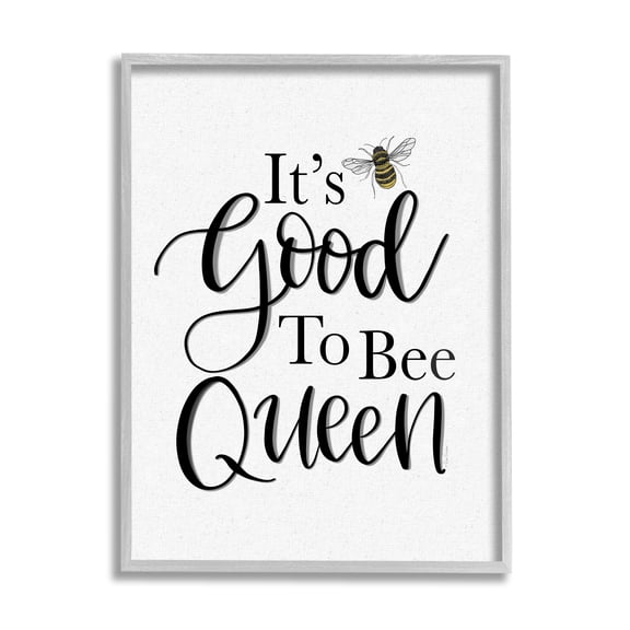 Stupell Industries Good To Bee Queen Bumble Insect Phrase Graphic Art Gray Framed Art Print Wall Art, Design by Lisa Larson
