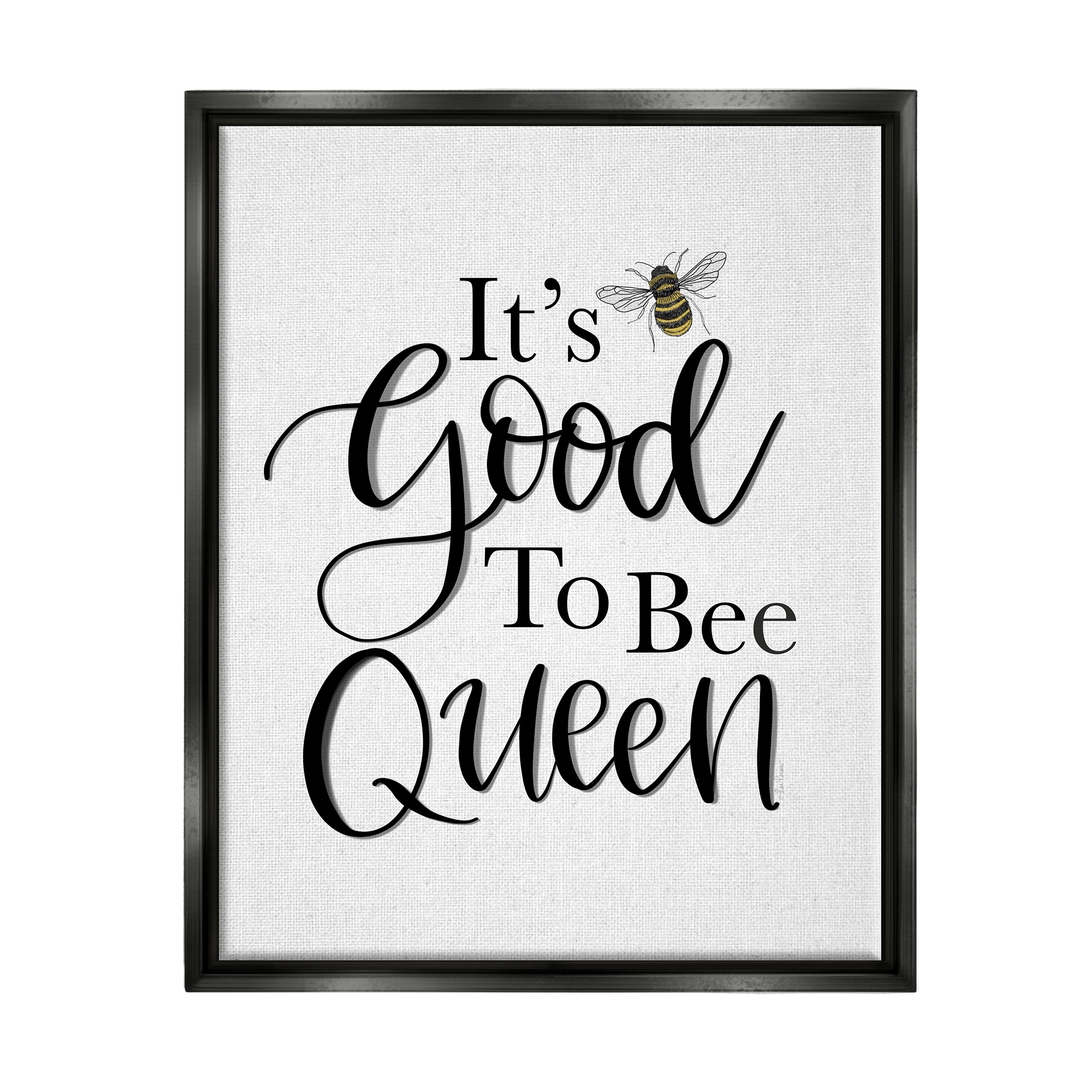 Stupell Industries Good To Bee Queen Bumble Insect Phrase Graphic Art Jet Black Floating Framed Canvas Print Wall Art, Design by Lisa Larson