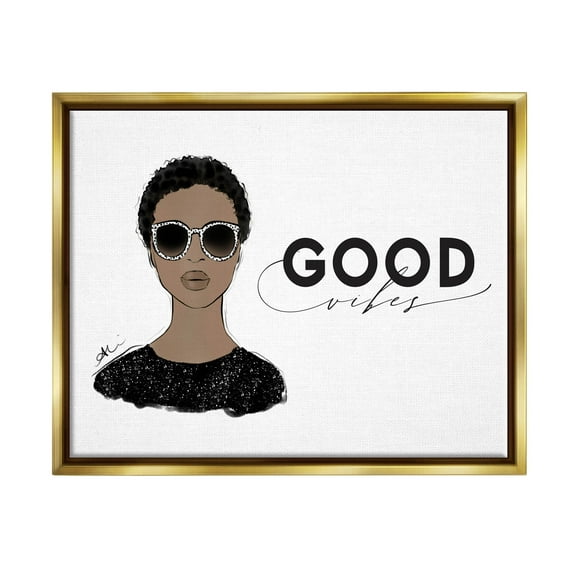 Stupell Industries Good Vibes Glam Portrait Graphic Art Metallic Gold Floating Framed Canvas Print Wall Art, Design by Alison Petrie