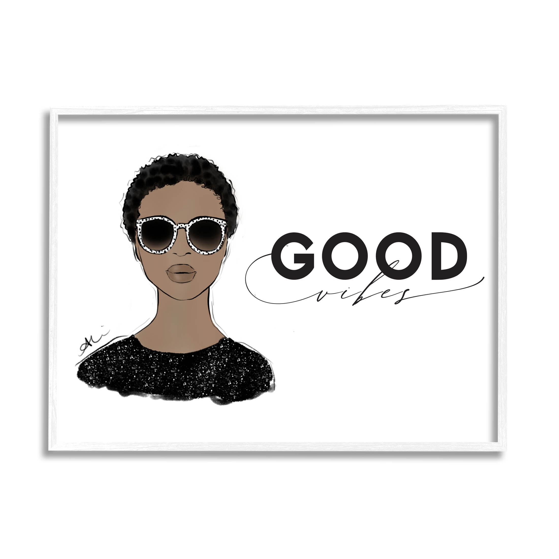 Stupell Industries Good Vibes Glam Portrait Graphic Art White Framed Art Print Wall Art, Design by Alison Petrie