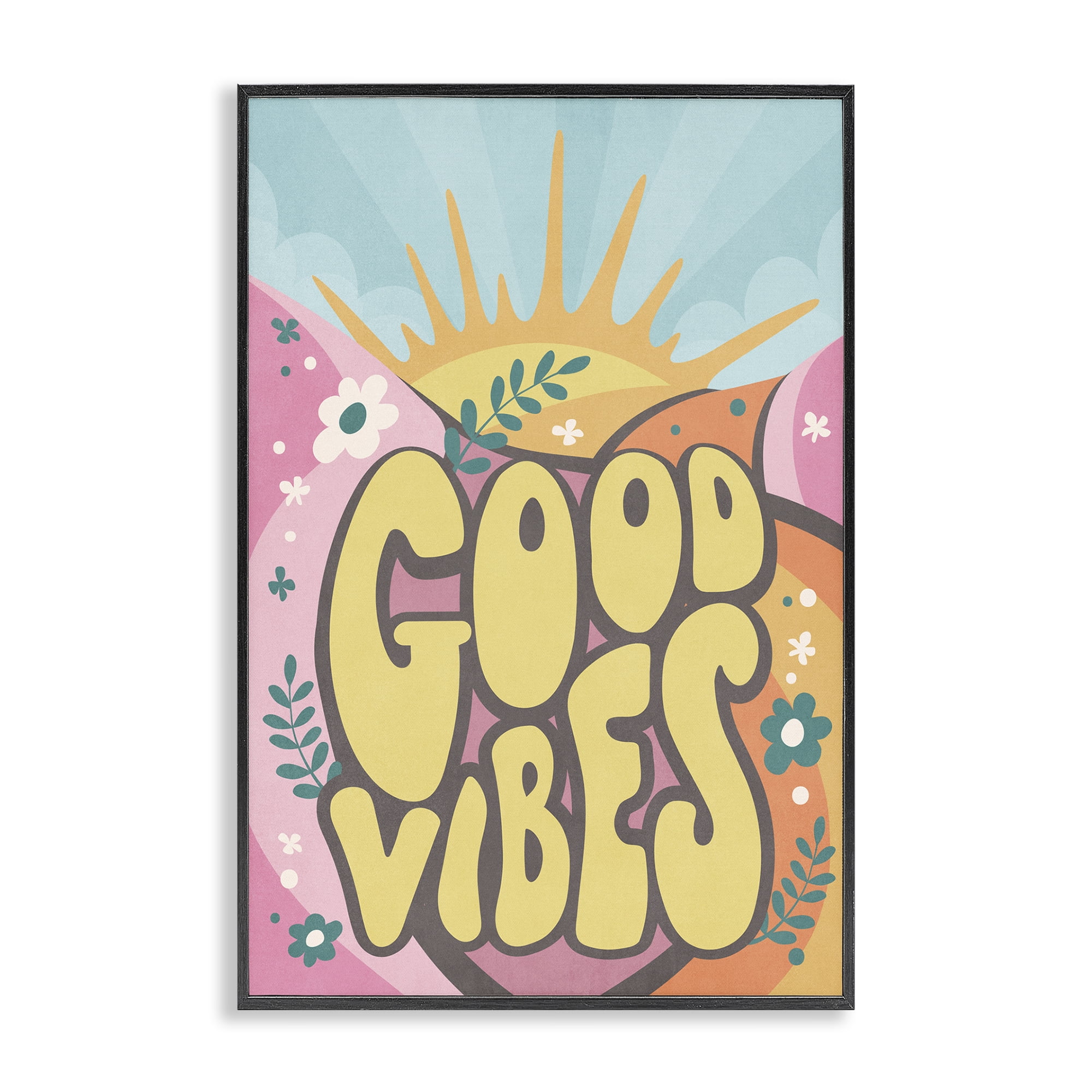Stupell Industries Good Vibes Groovy Nature Text & Numbers Painting Black Framed Art Print Wall Art, 20 x 30