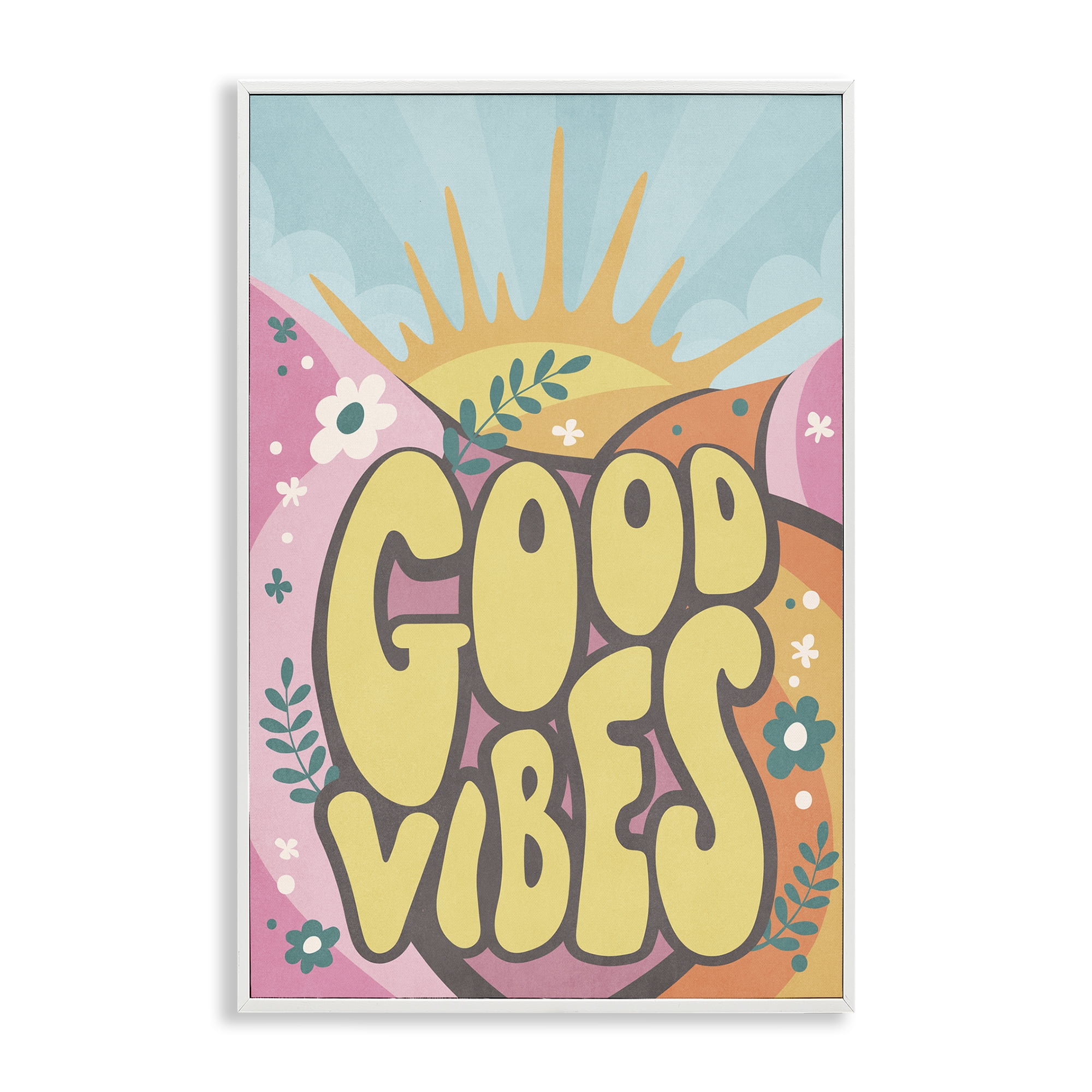 Stupell Industries Good Vibes Groovy Nature Text & Numbers Painting White Framed Art Print Wall Art, 16 x 24