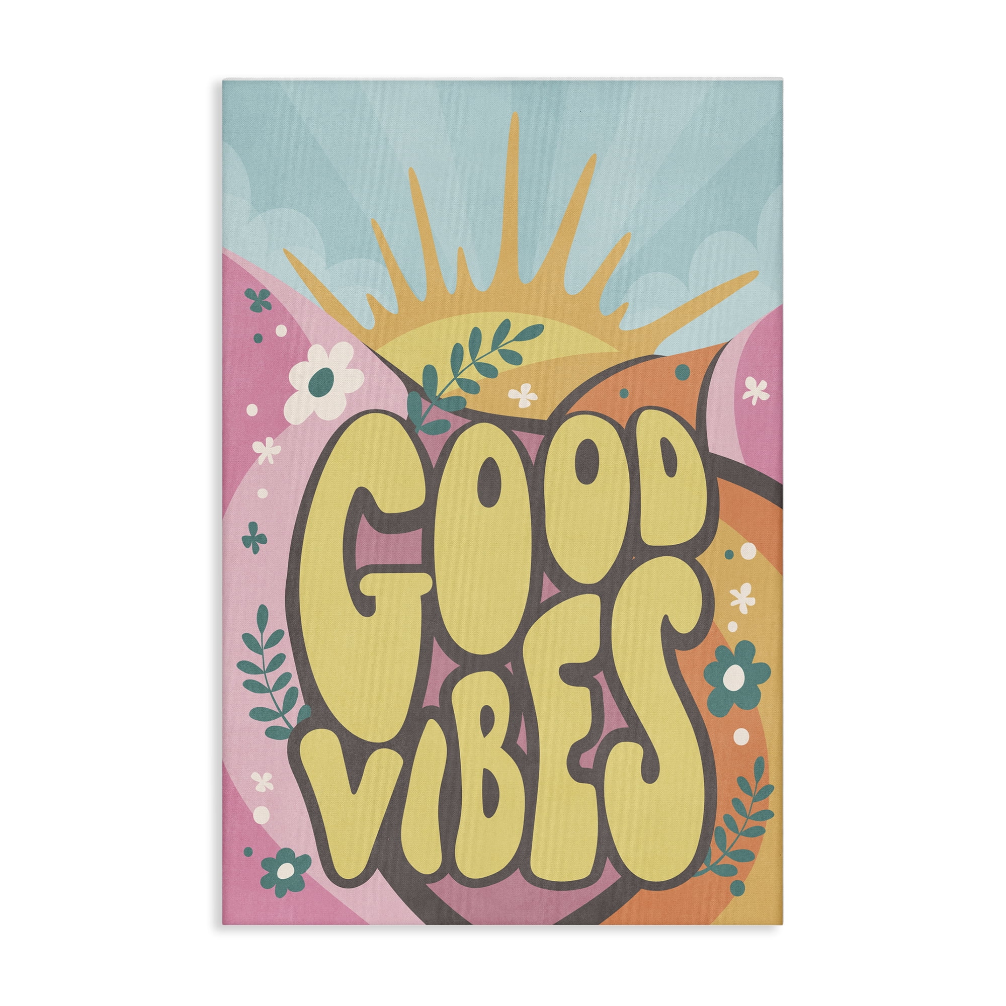 Stupell Industries Good Vibes Groovy Nature Text & Numbers Painting Wrapped Canvas Art Print Wall Art, 30 x 45