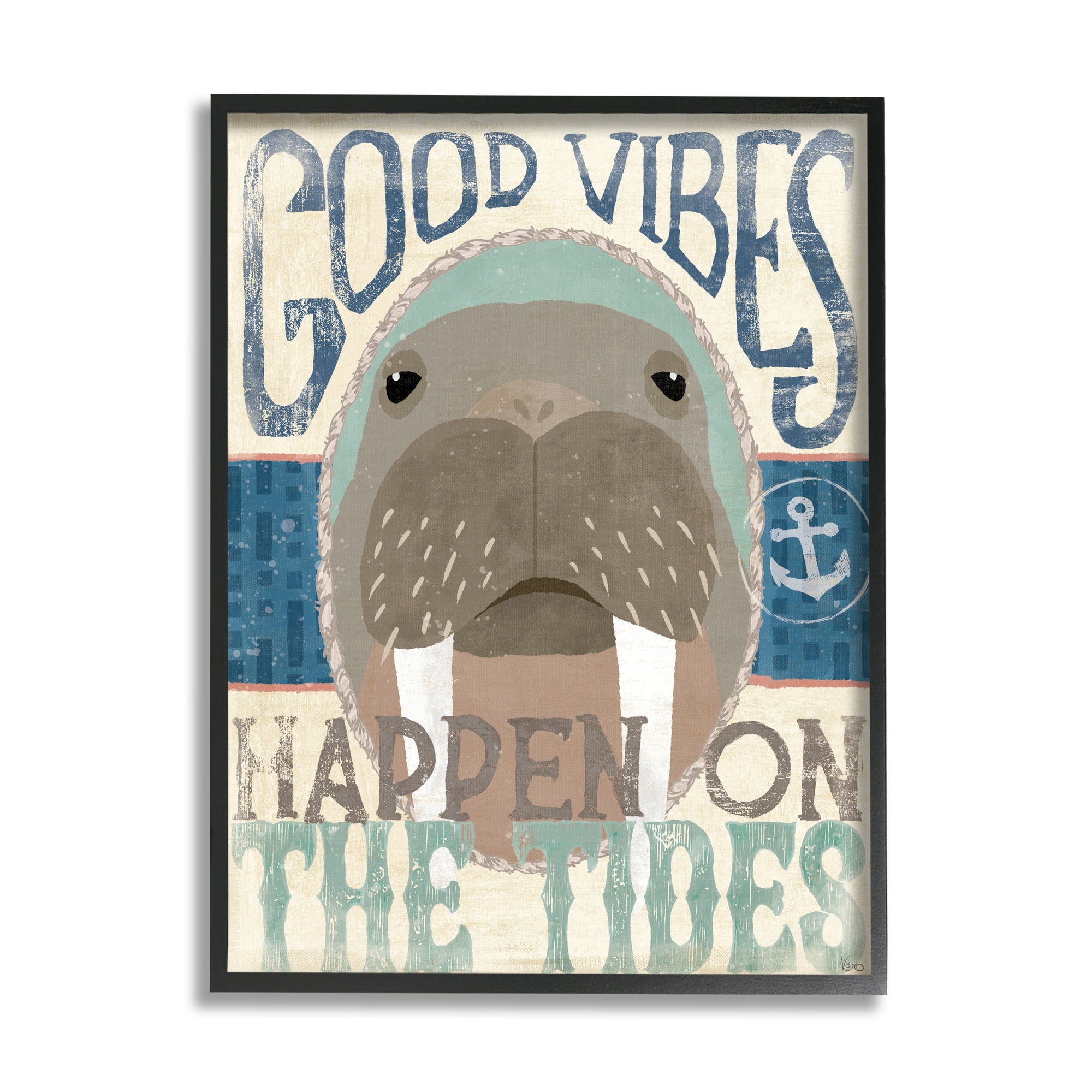 Stupell Industries Good Vibes Happen On Tides Nautical Phrase Walrus, 11 x 14, Design by Veronique Charron