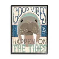 Stupell Industries Good Vibes Happen On Tides Nautical Phrase Walrus, 24 x 30, Design by Veronique Charron