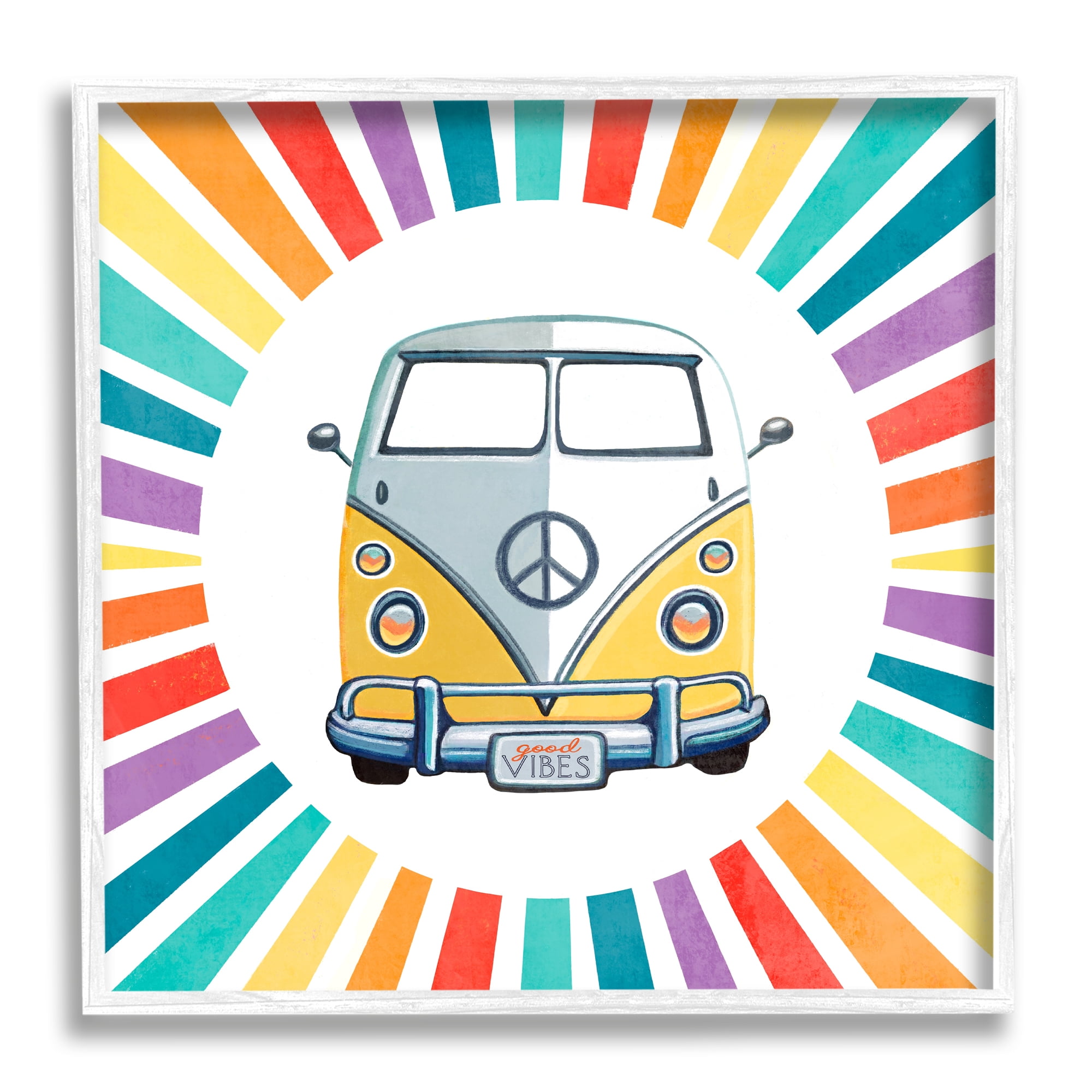 Stupell Industries Good Vibes Hippie Retro Camper Bus Rainbow Stripes,17 x 17, Design by Elizabeth Tyndall