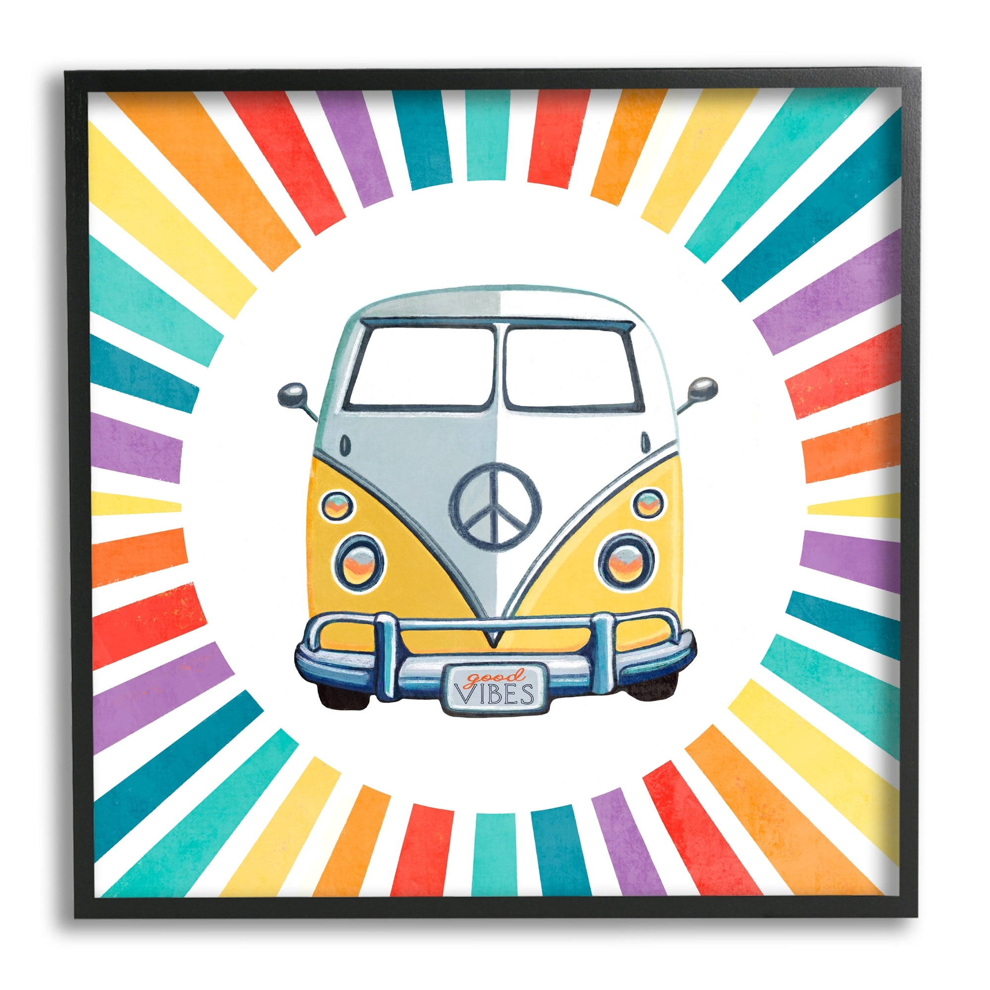 Stupell Industries Good Vibes Hippie Retro Camper Bus Rainbow Stripes,24 x 24, Design by Elizabeth Tyndall