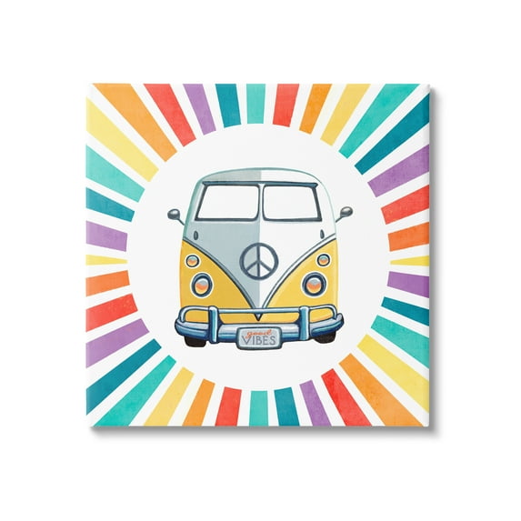 Stupell Industries Good Vibes Hippie Retro Camper Bus Rainbow Stripes,36 x 36, Design by Elizabeth Tyndall