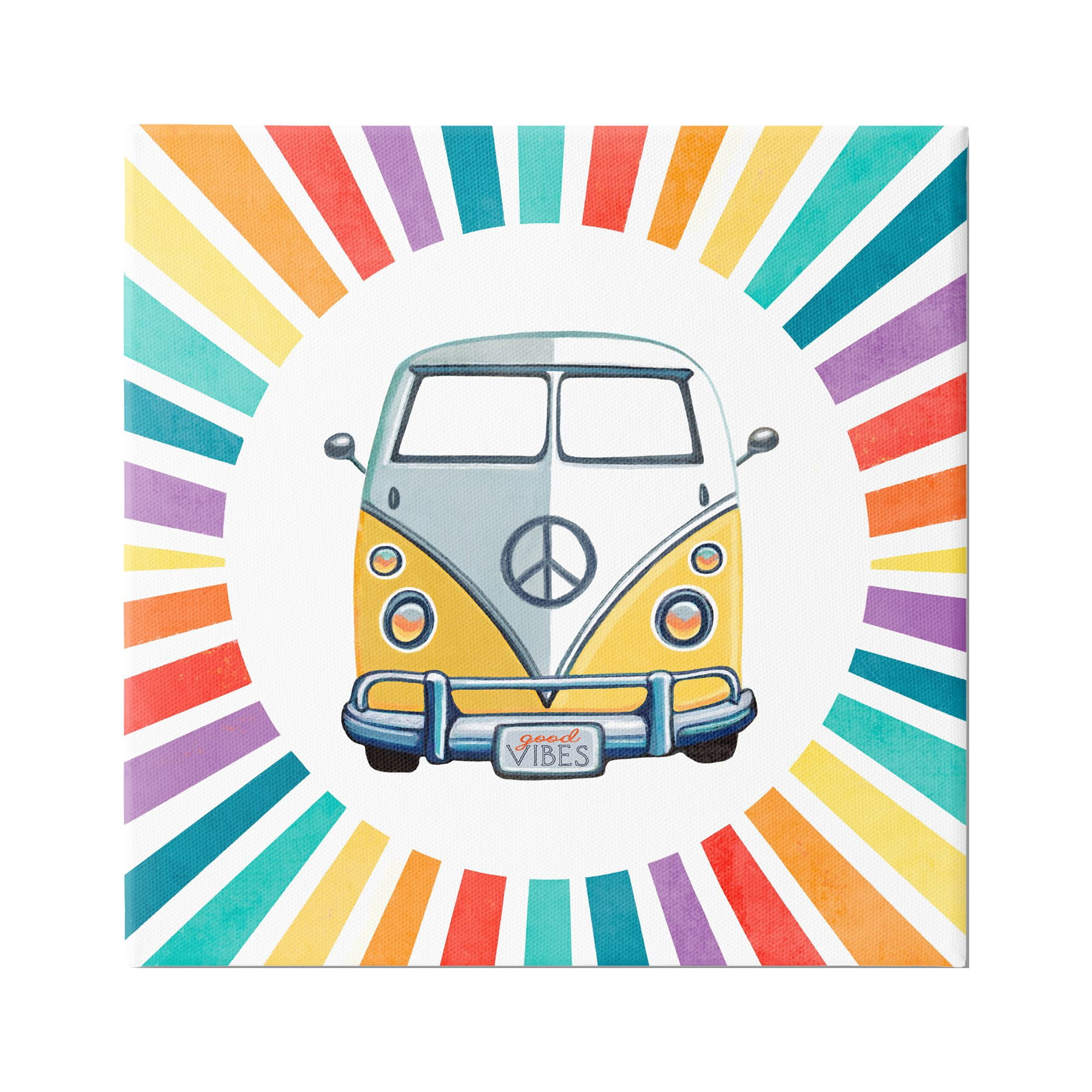 Stupell Industries Good Vibes Hippie Retro Camper Bus Rainbow Stripes,36 x 36, Design by Elizabeth Tyndall