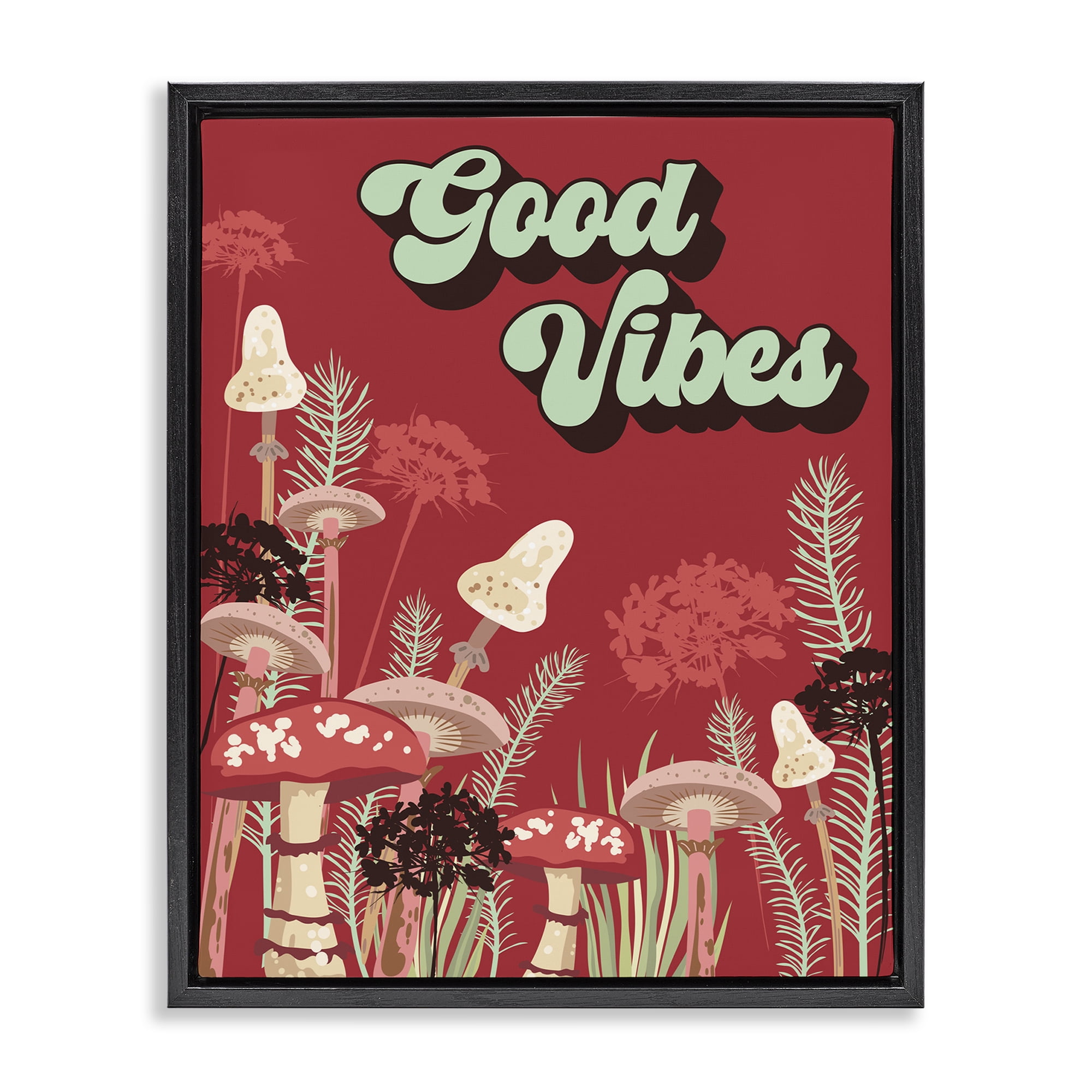 Stupell Industries Good Vibes Mushrooms Botanical & Floral Painting Black Floater Framed Art Print Wall Art, 25 x 31