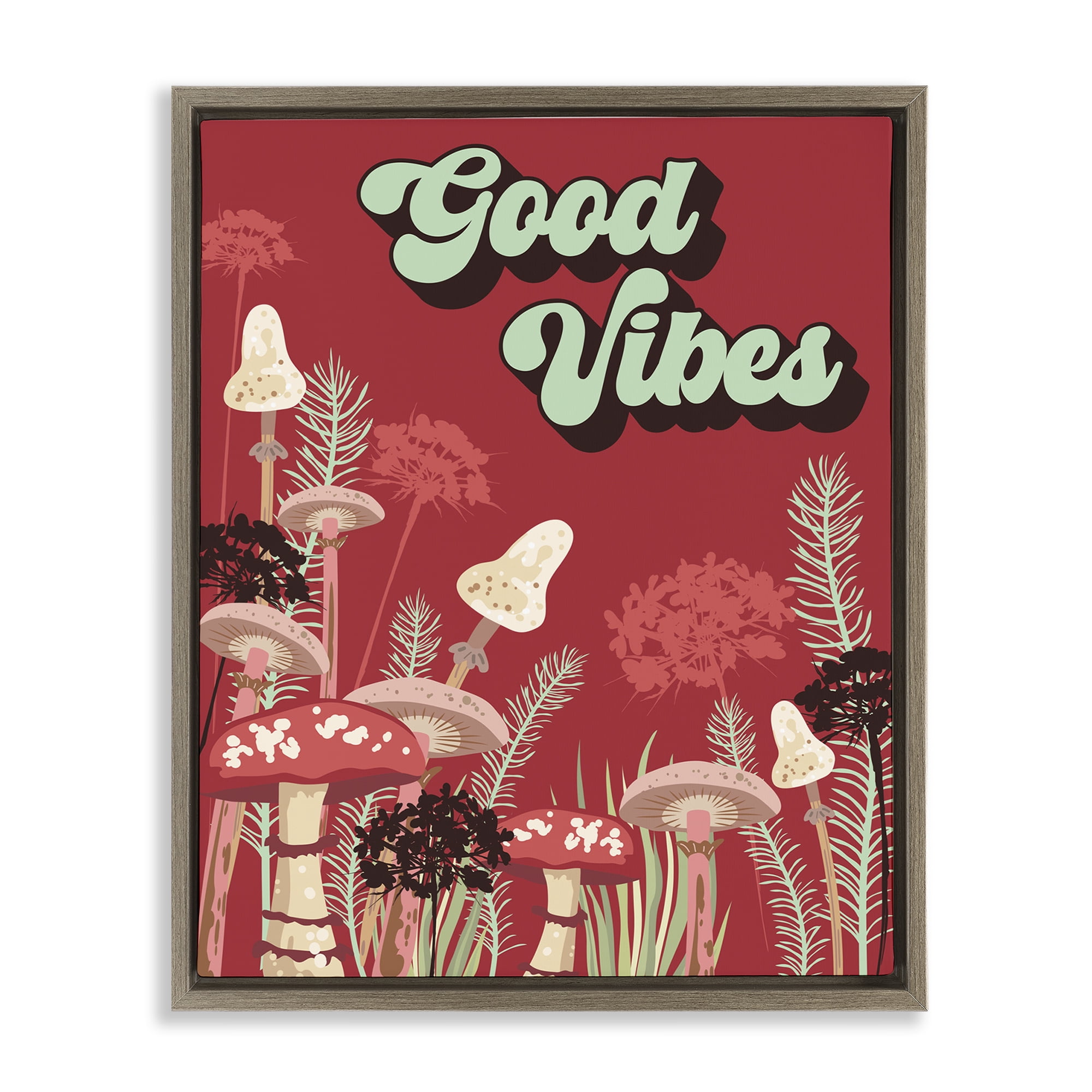 Stupell Industries Good Vibes Mushrooms Botanical & Floral Painting Brown Floater Framed Art Print Wall Art, 17 x 21