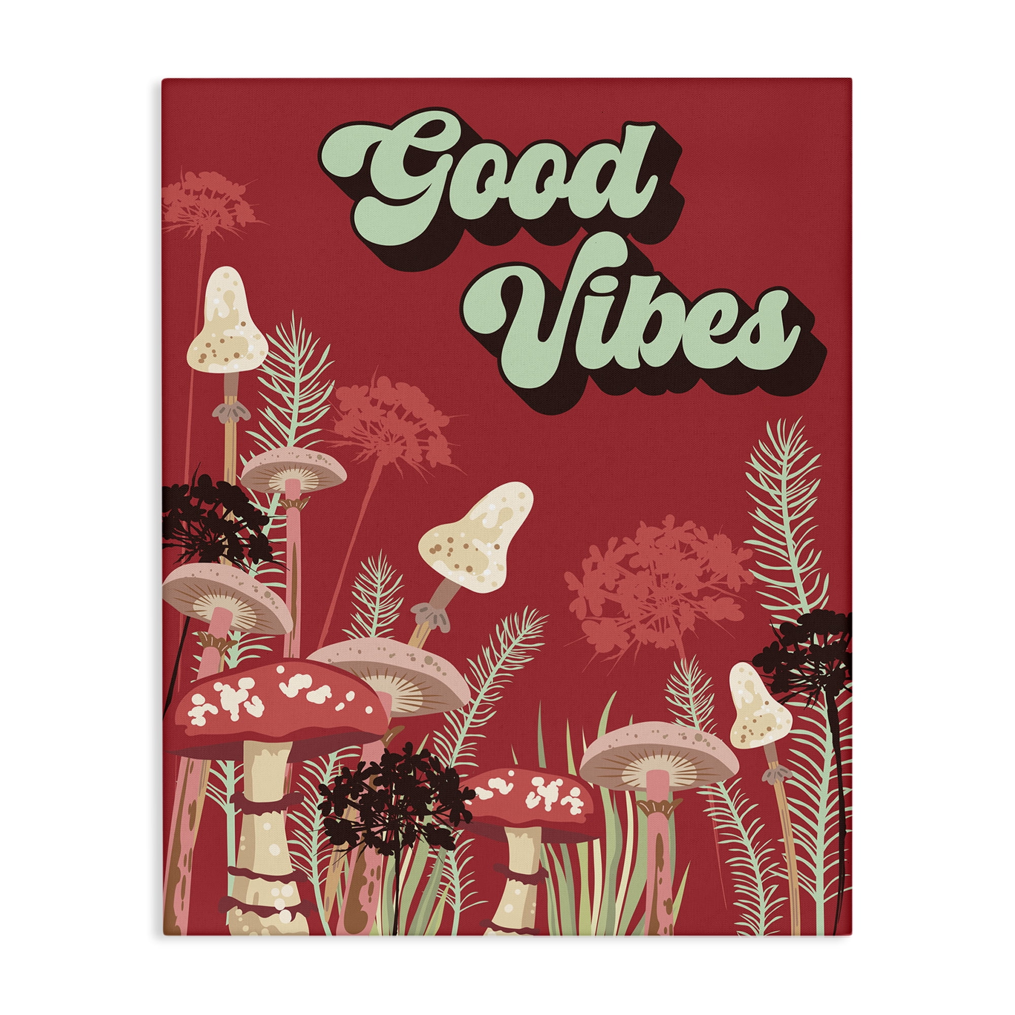 Stupell Industries Good Vibes Mushrooms Botanical & Floral Painting Gallery Wrapped Canvas Art Print Wall Art, 36 x 48