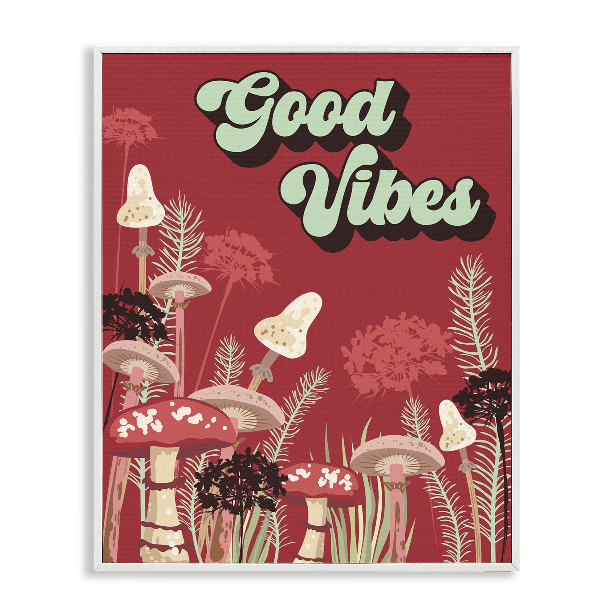 Stupell Industries Good Vibes Mushrooms Botanical & Floral Painting White Framed Art Print Wall Art, 11 x 14