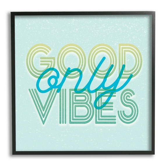 Stupell Industries Good Vibes Only Blue Retro Graphic Art Black Framed Art Print Wall Art, Design by Lil' Rue