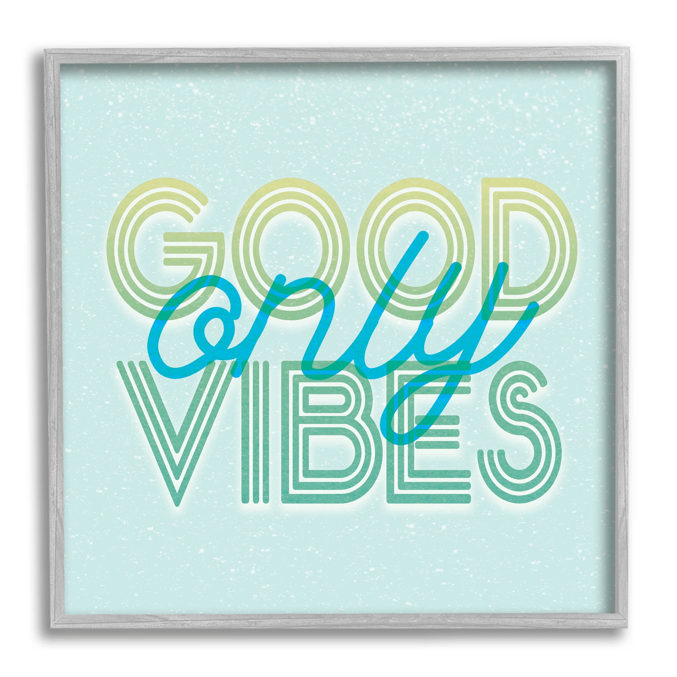 Stupell Industries Good Vibes Only Blue Retro Graphic Art Gray Framed Art Print Wall Art, Design by Lil' Rue