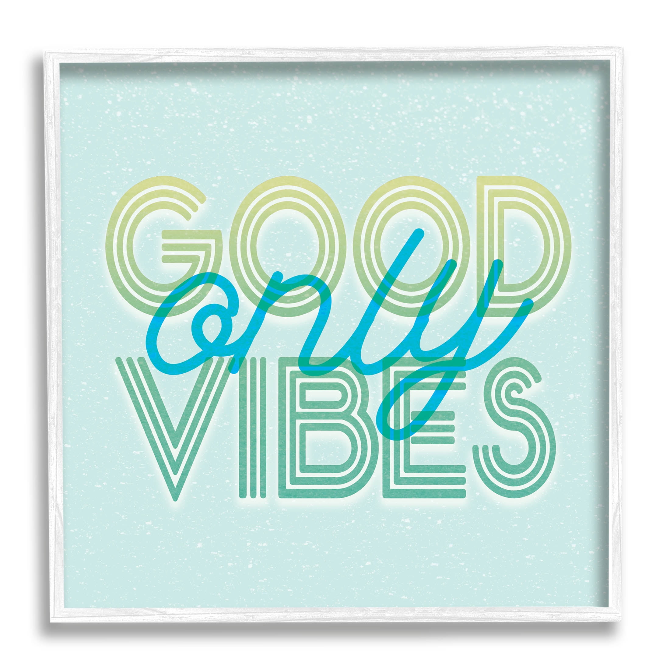 Stupell Industries Good Vibes Only Blue Retro Graphic Art White Framed Art Print Wall Art, Design by Lil' Rue