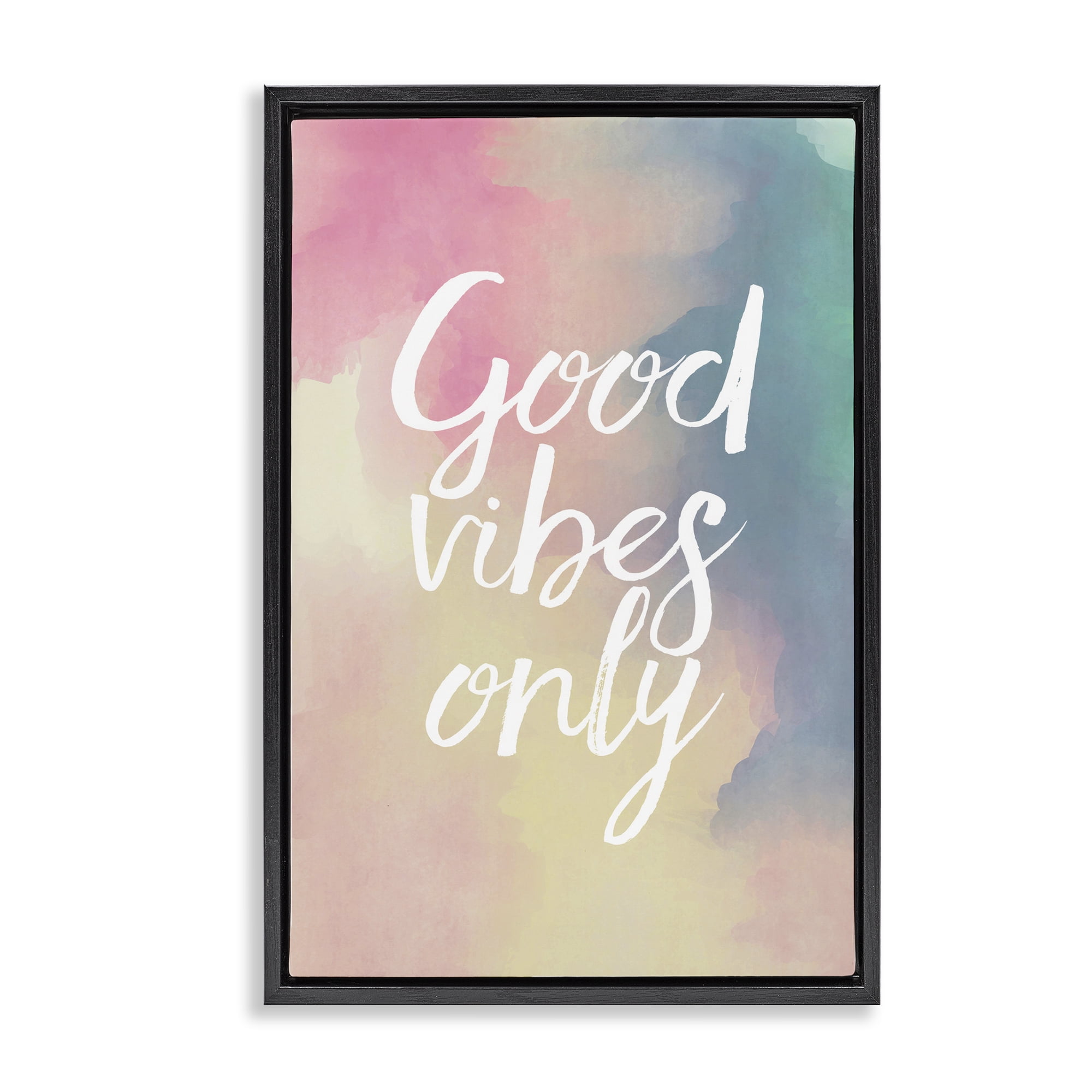 Stupell Industries Good Vibes Only Ombre Typography Painting Black Floater Framed Art Print Wall Art, 21 x 31