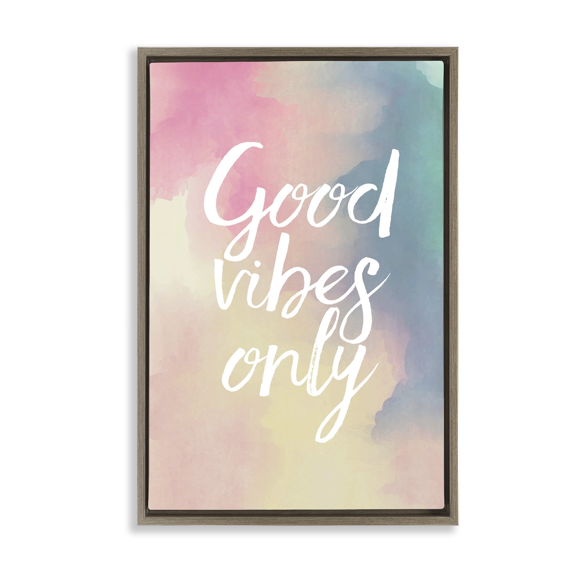 Stupell Industries Good Vibes Only Ombre Typography Painting Brown Floater Framed Art Print Wall Art, 17 x 25