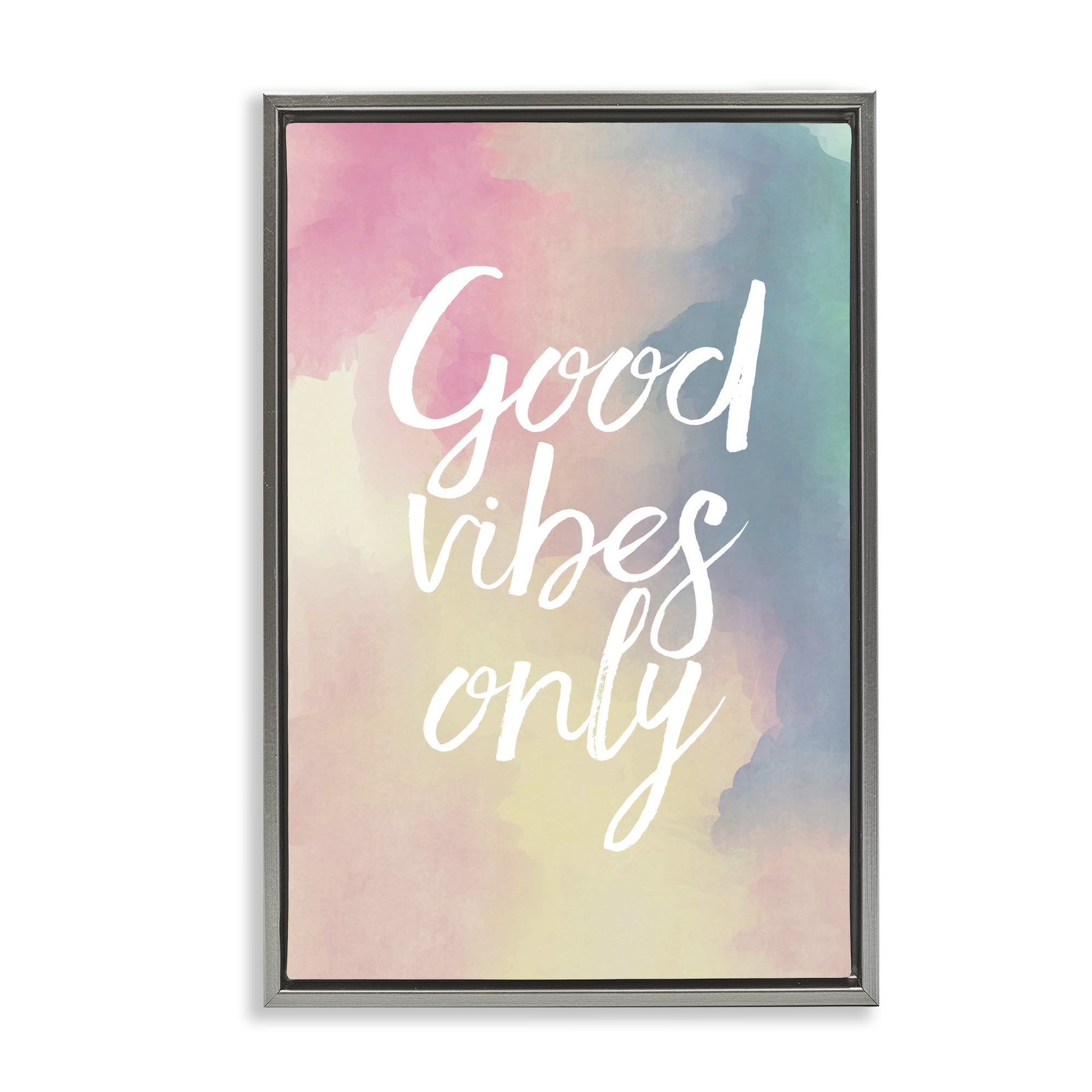 Stupell Industries Good Vibes Only Ombre Typography Painting Gray Floater Framed Art Print Wall Art, 17 x 25