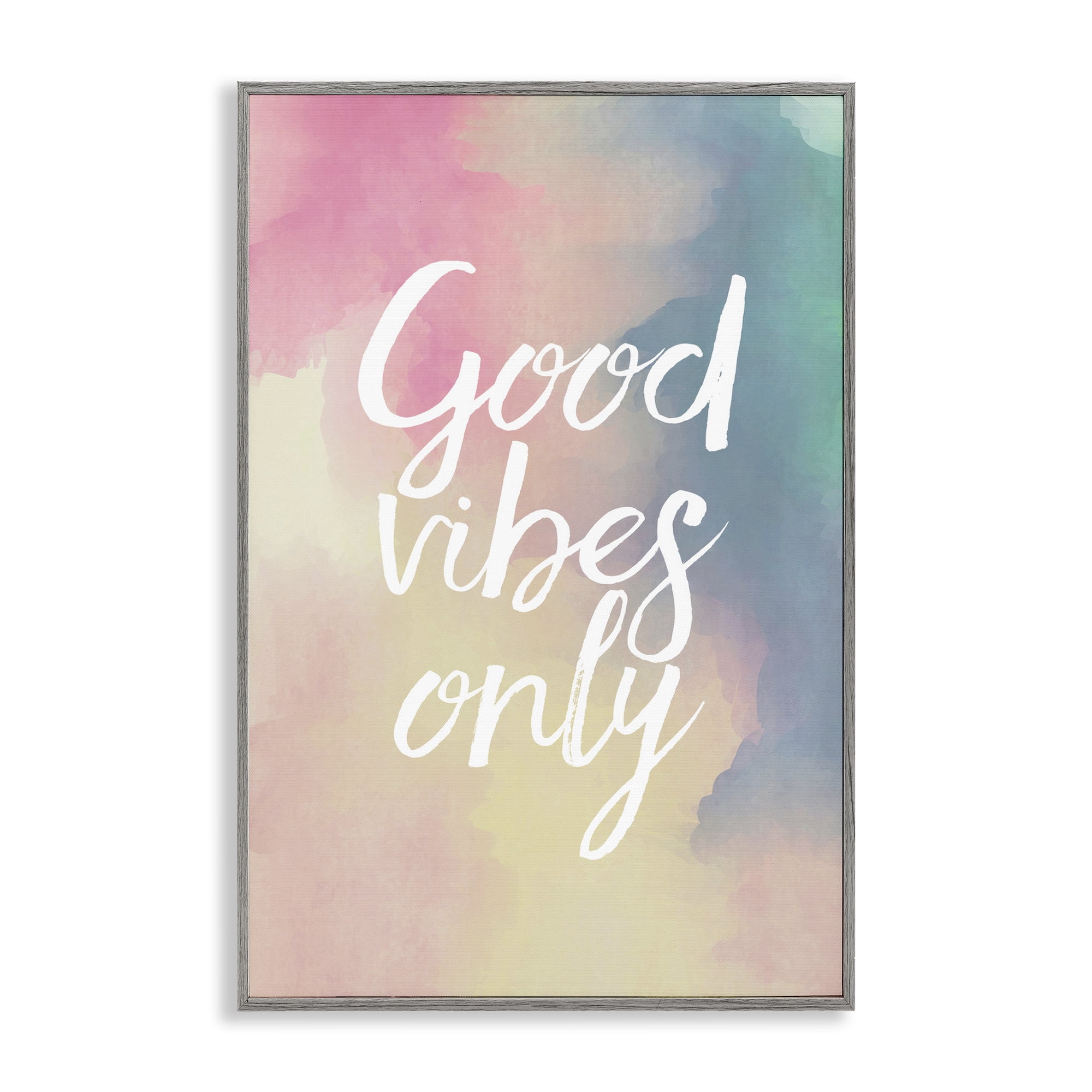 Stupell Industries Good Vibes Only Ombre Typography Painting Gray Framed Art Print Wall Art, 16 x 24