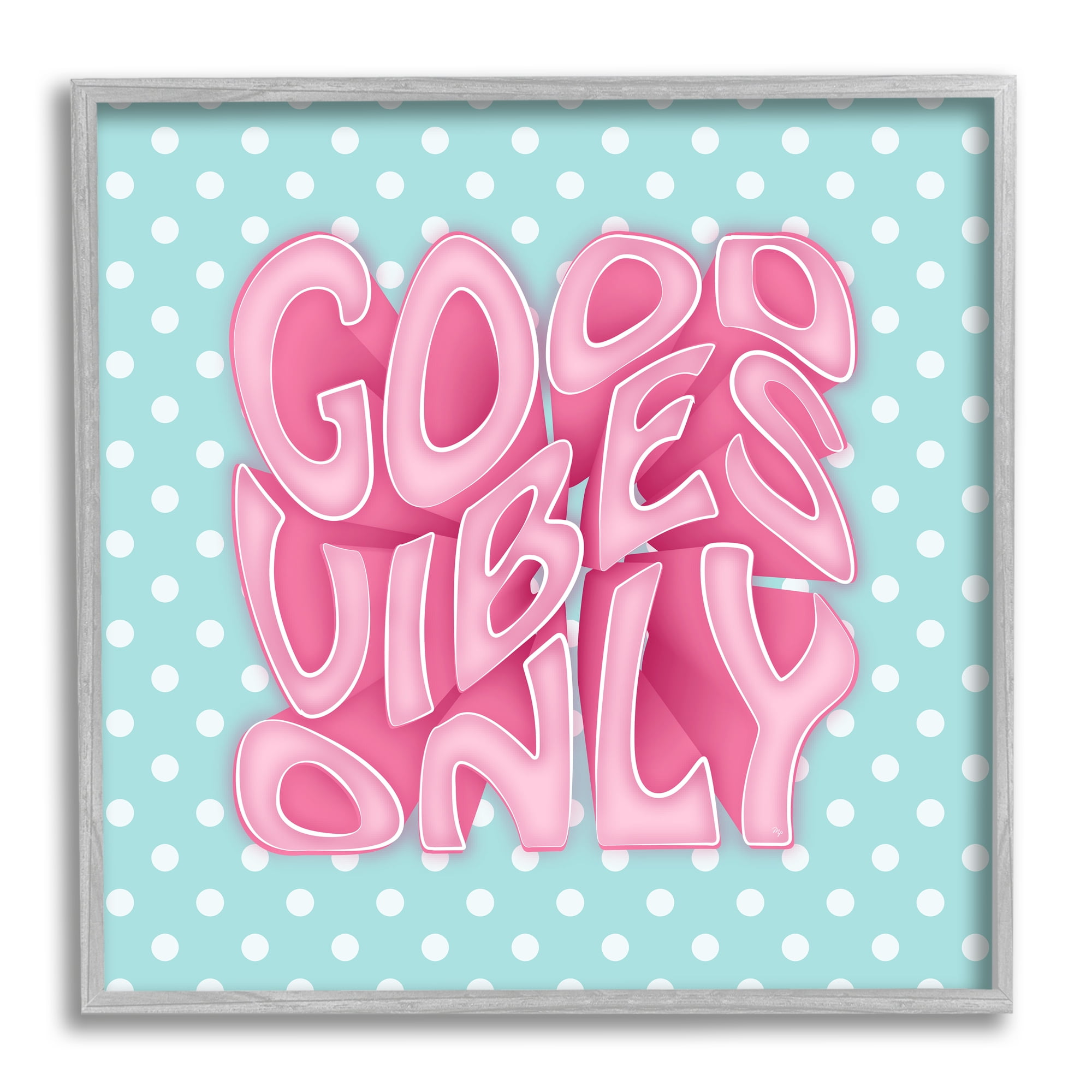 Stupell Industries Good Vibes Only Pink & Blue Retro Inspirational Painting Gray Framed Art Print Wall Art