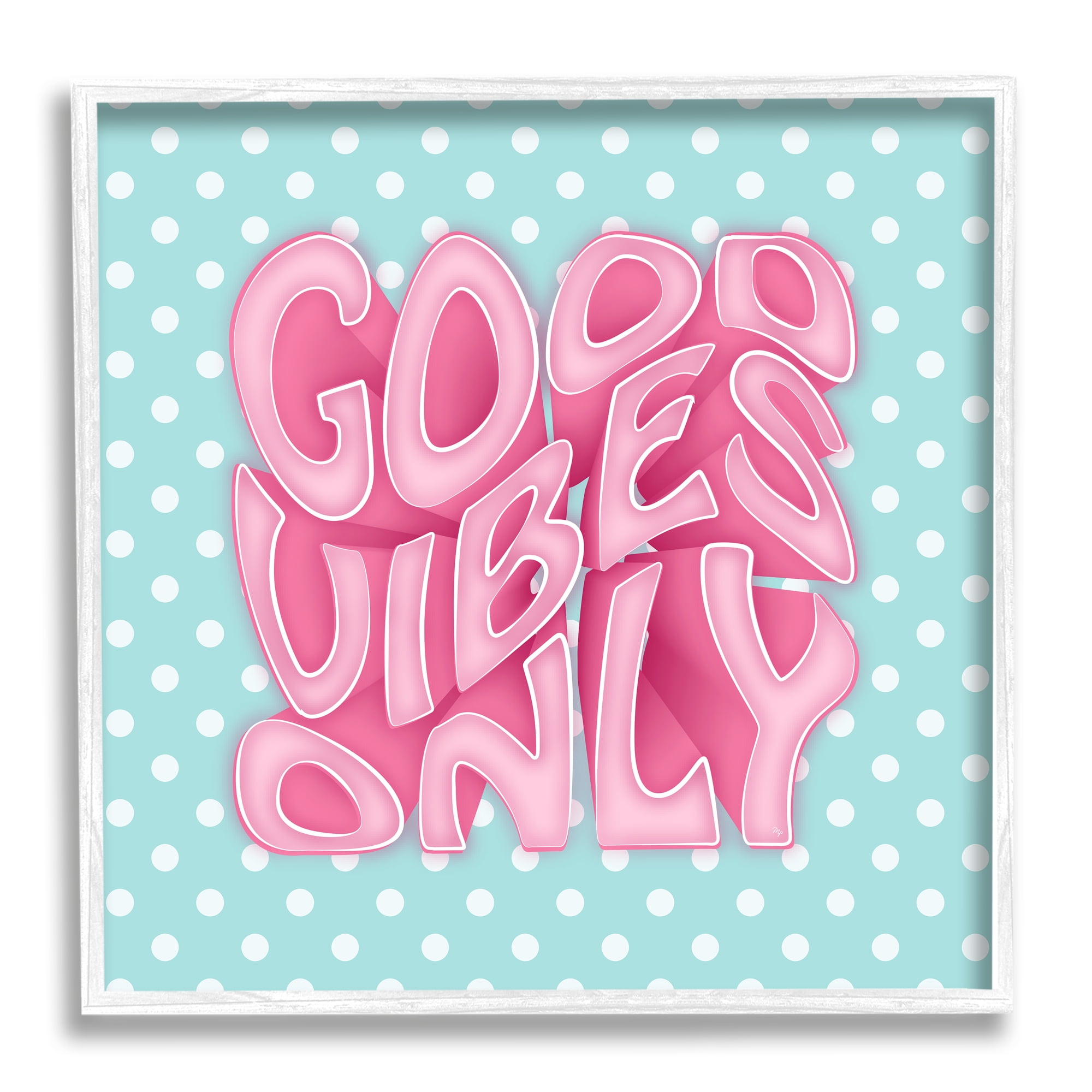 Stupell Industries Good Vibes Only Pink & Blue Retro Inspirational Painting White Framed Art Print Wall Art