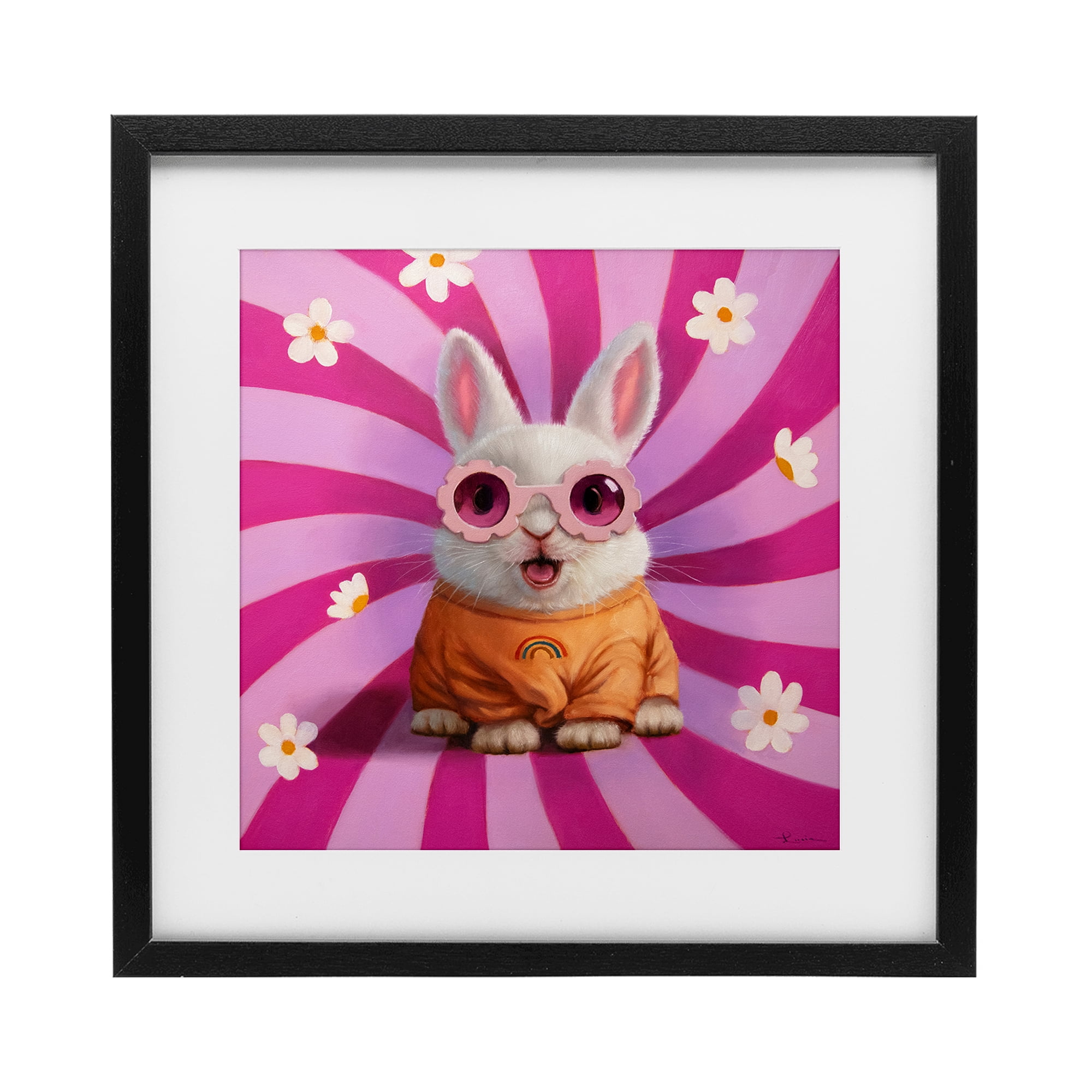 Stupell Industries Good Vibes Only Rabbit Black Framed Print Under Glass, design by Lucia Heffernan