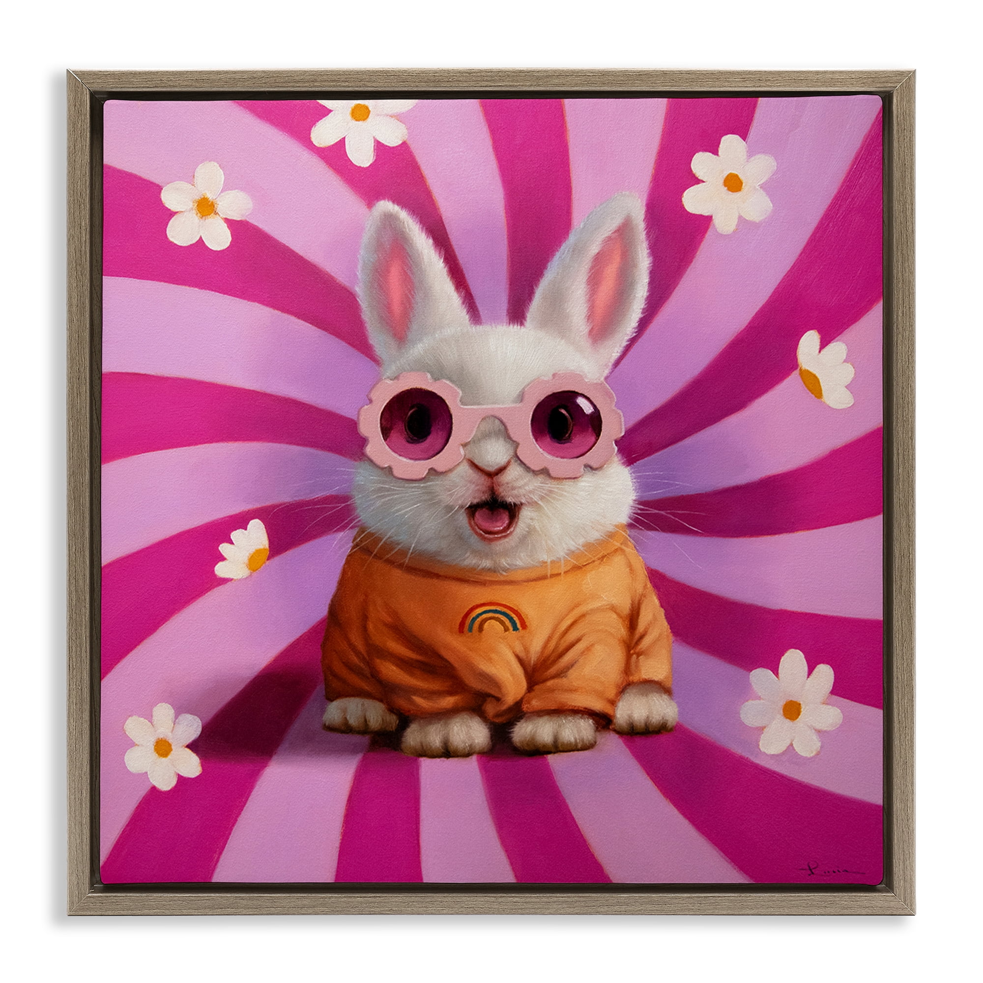 Stupell Industries Good Vibes Only Rabbit Brown Framed Floater Canvas Wall Art, design by Lucia Heffernan